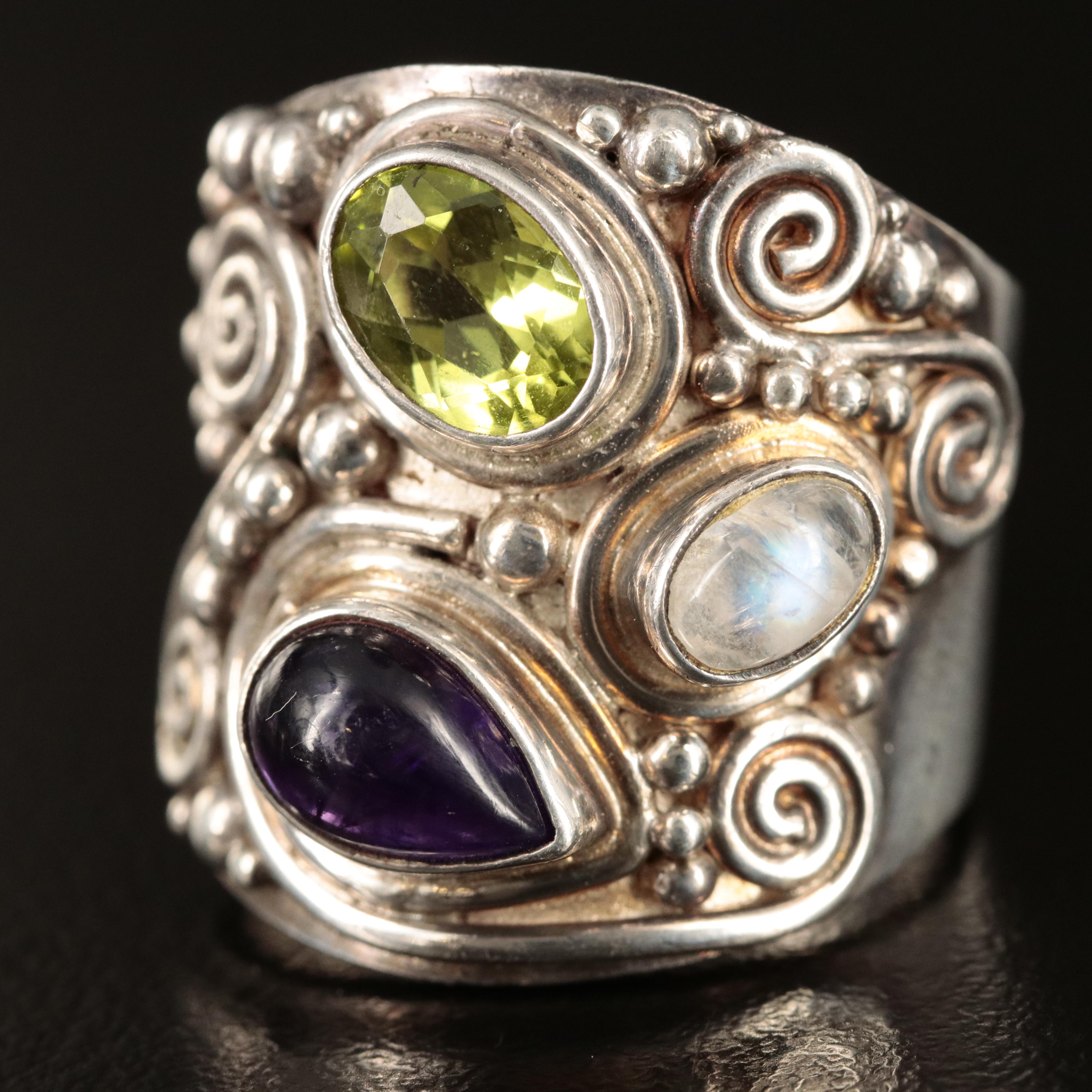 Sajen, Studio and Floral Rings Featuring Sterling, Labradorite and Moonstone