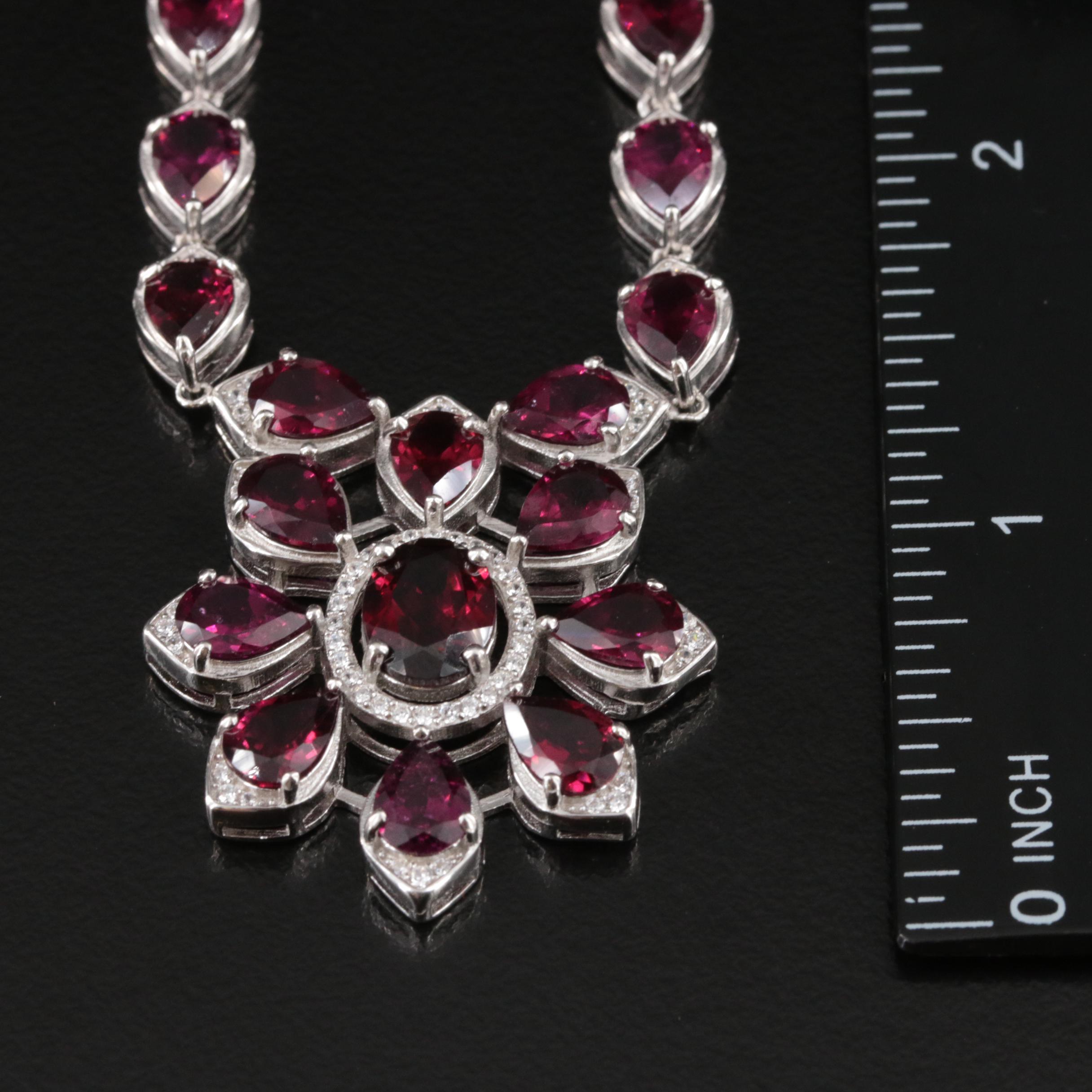 Sterling Garnet and Cubic Zirconia Lavalier Necklace