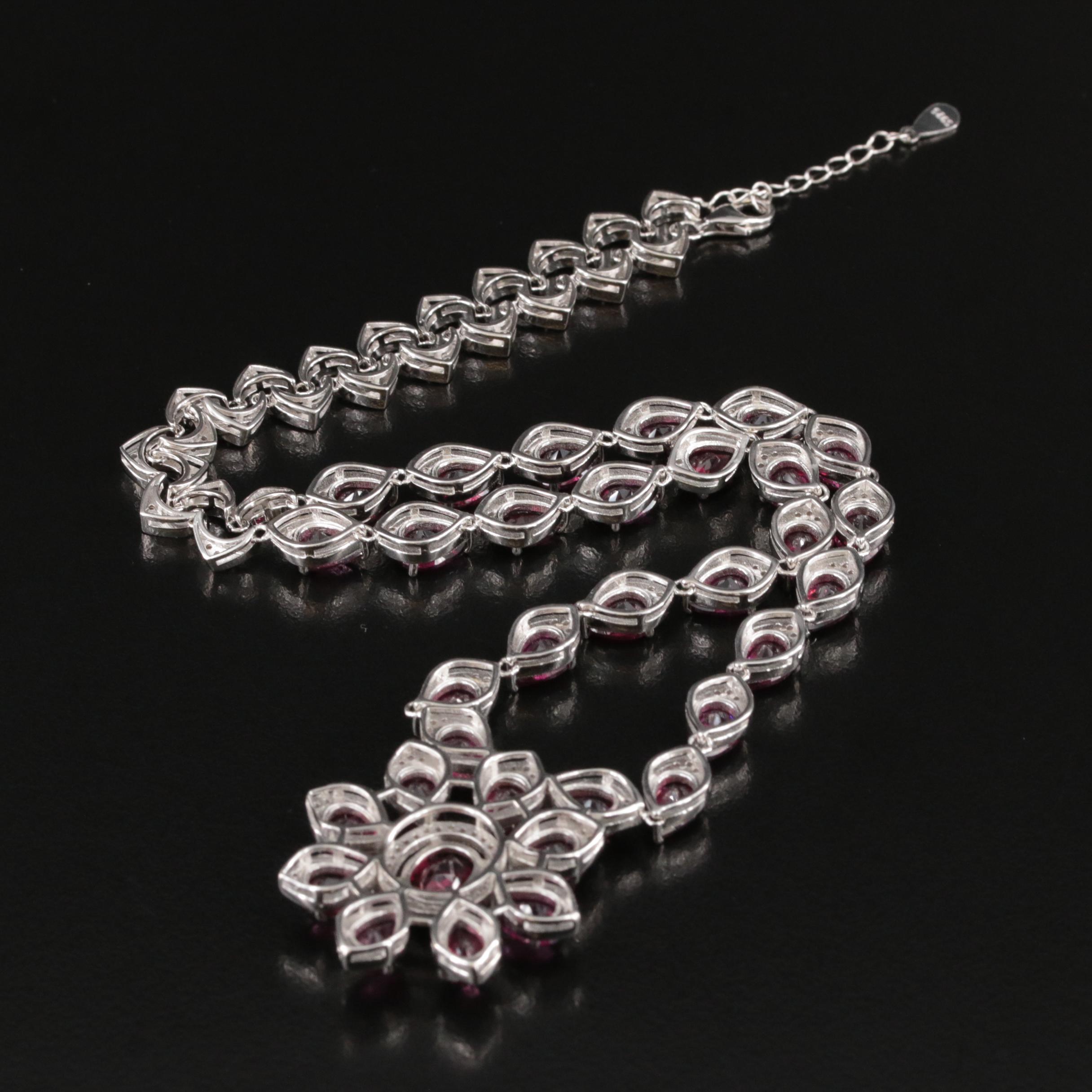 Sterling Garnet and Cubic Zirconia Lavalier Necklace