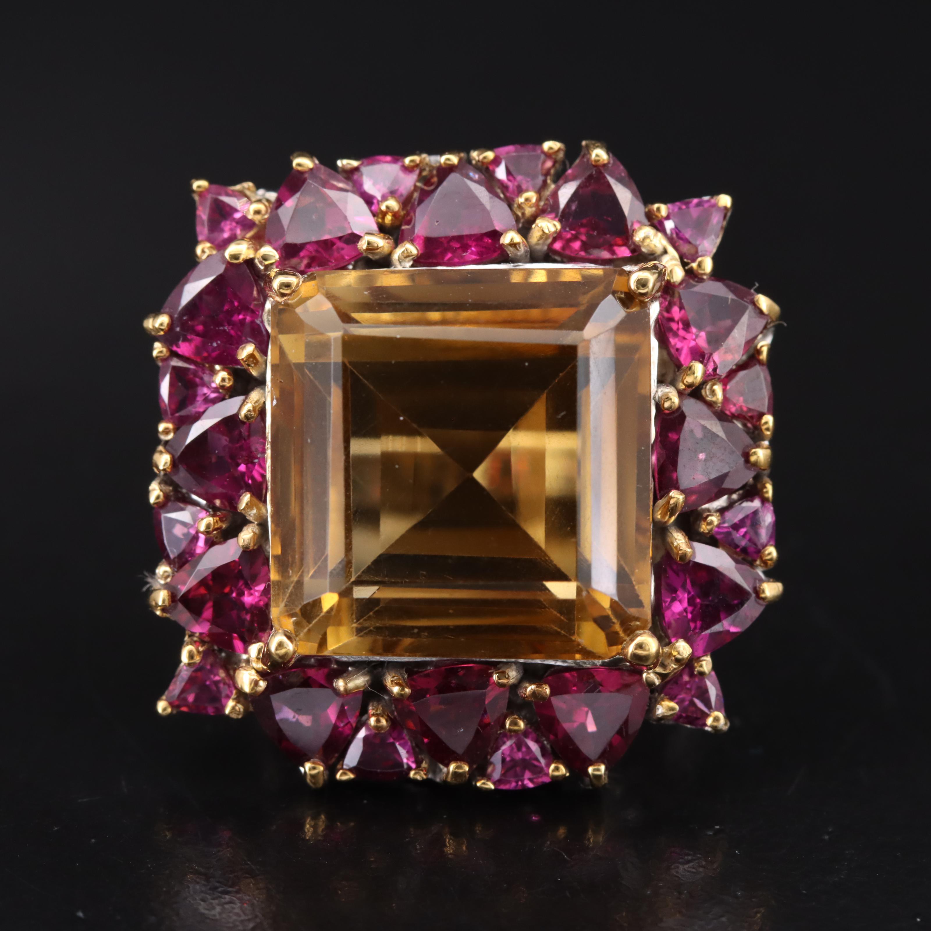 Sterling Citrine and Garnet Ring
