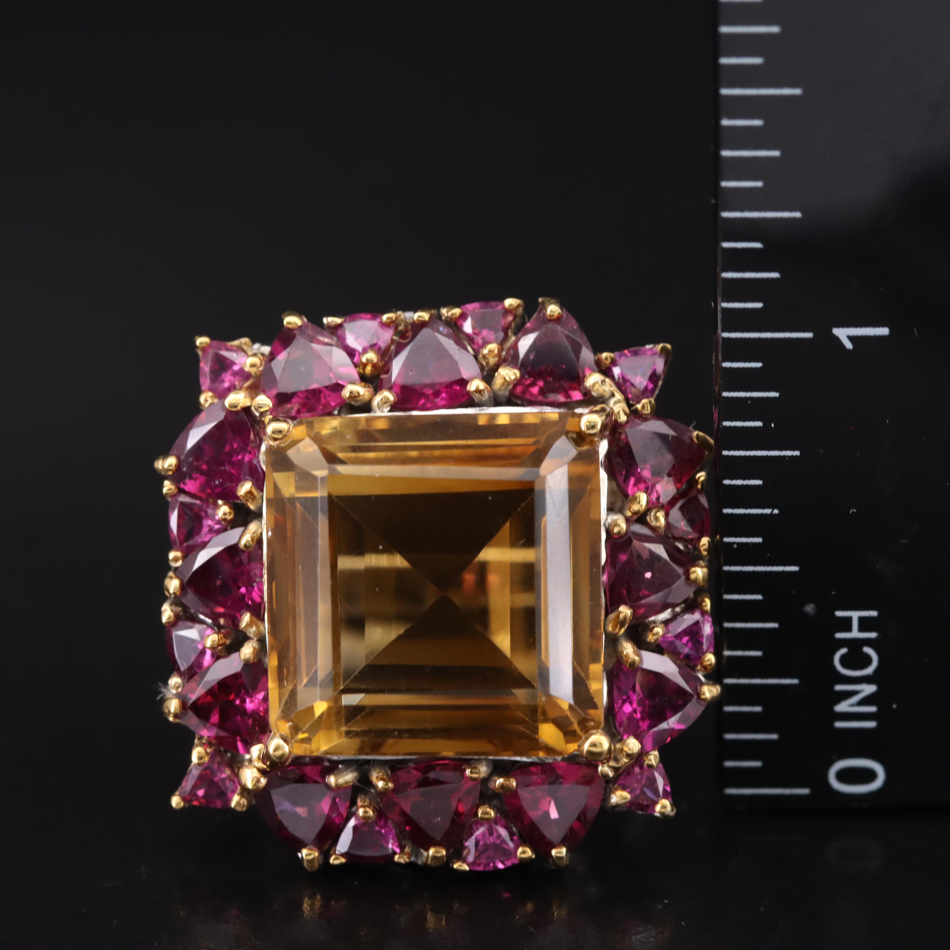 Sterling Citrine and Garnet Ring