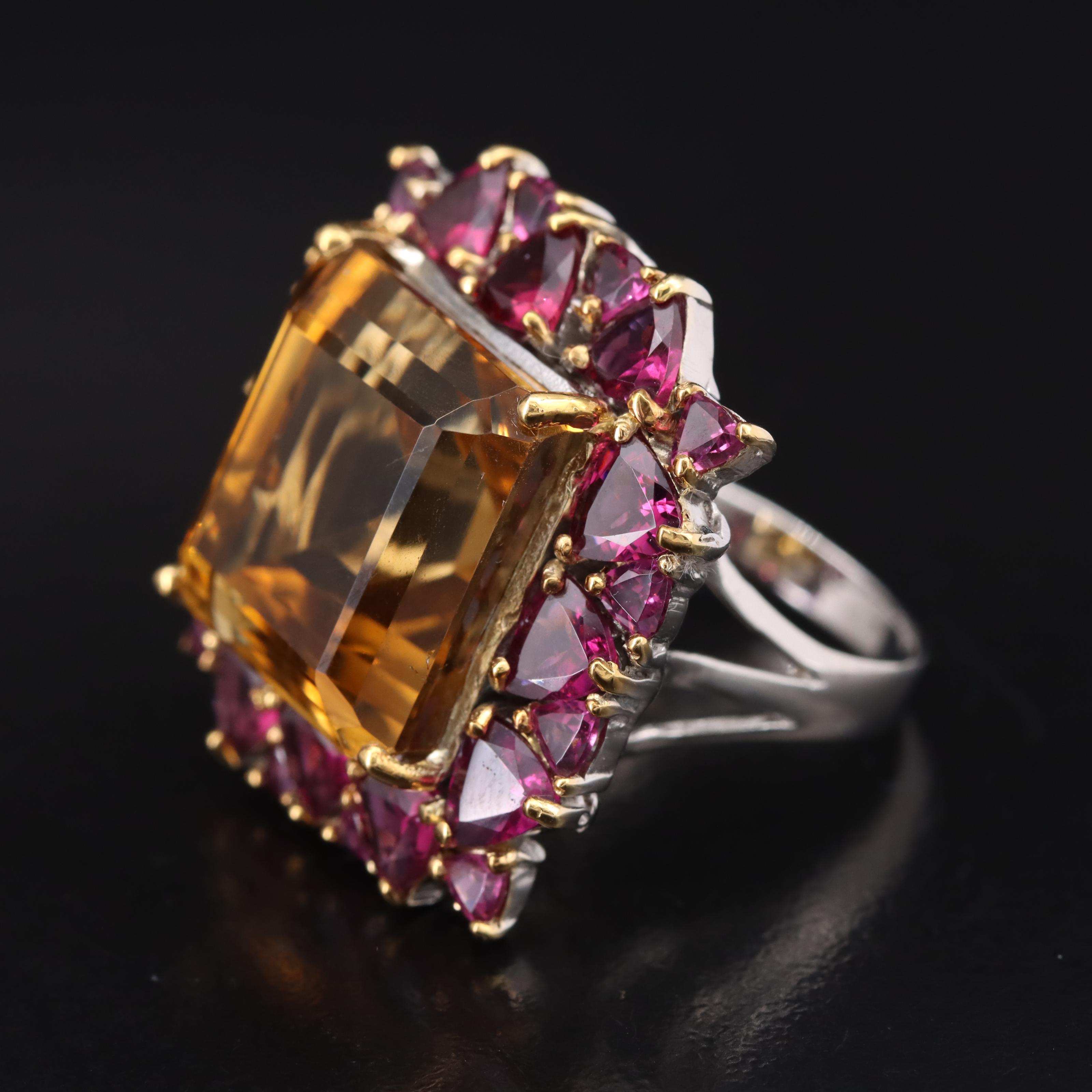 Sterling Citrine and Garnet Ring