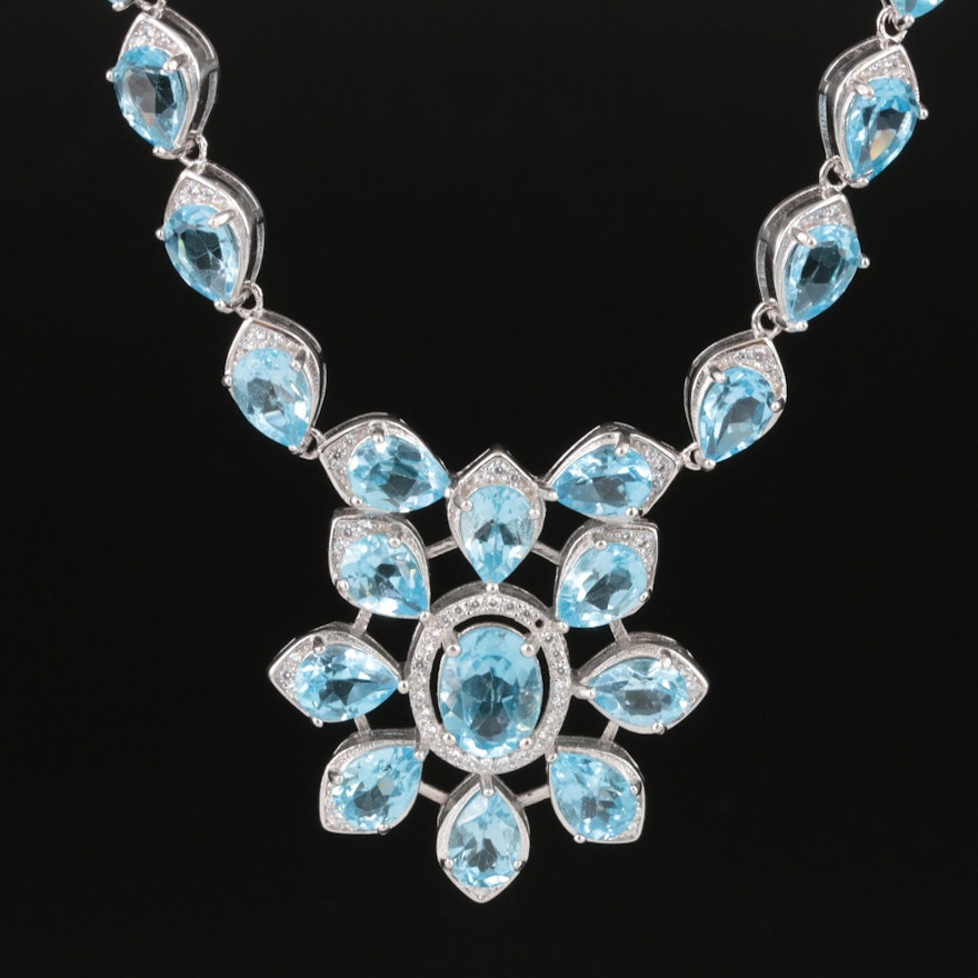 Sterling Topaz and Cubic Zirconia Lavalier Necklace