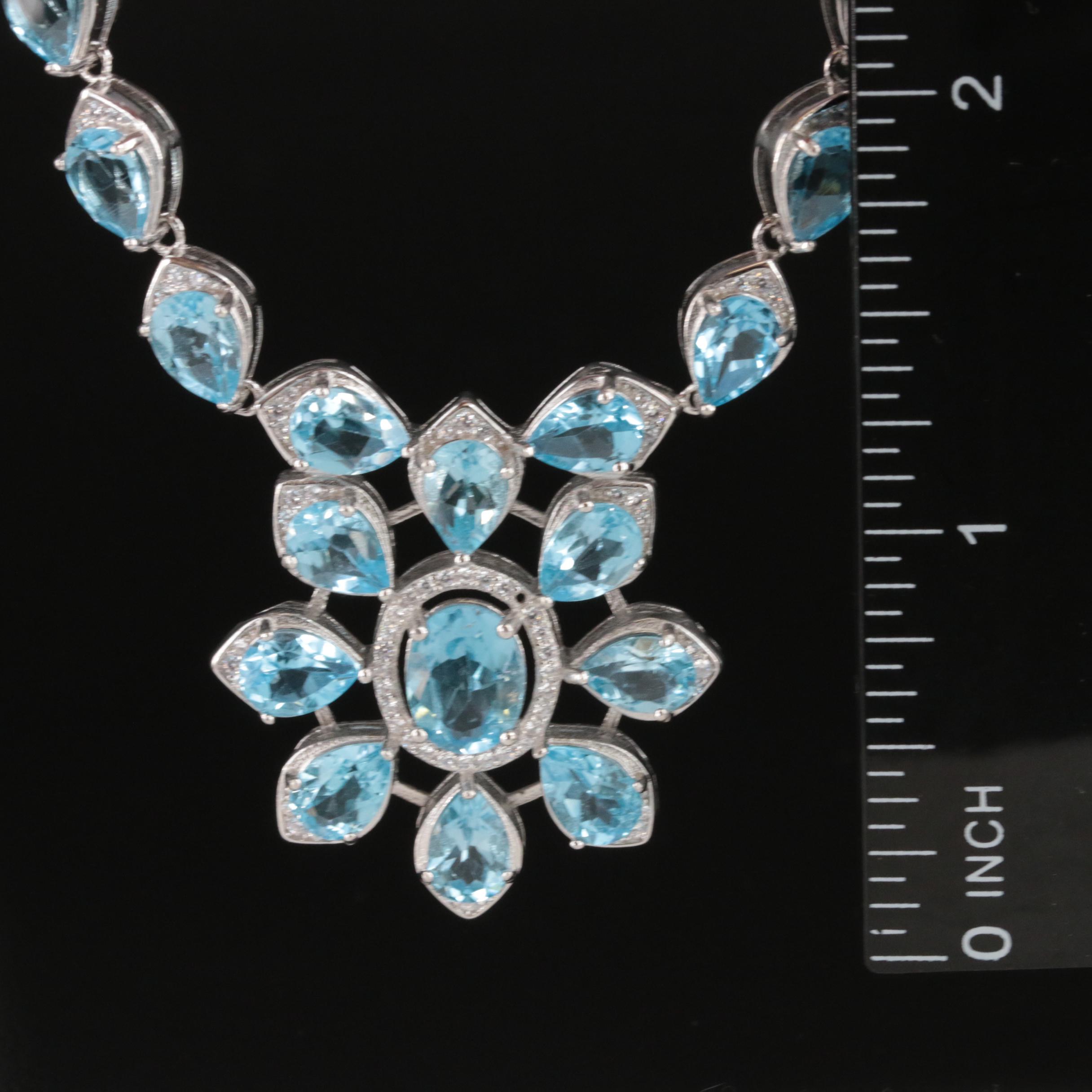 Sterling Topaz and Cubic Zirconia Lavalier Necklace
