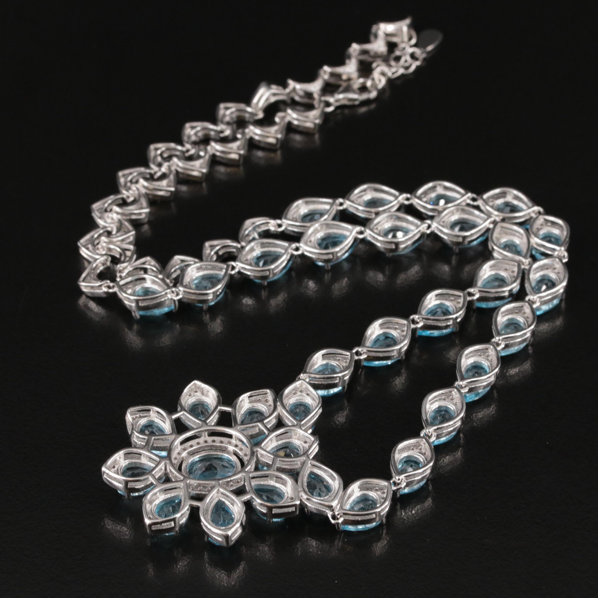 Sterling Topaz and Cubic Zirconia Lavalier Necklace