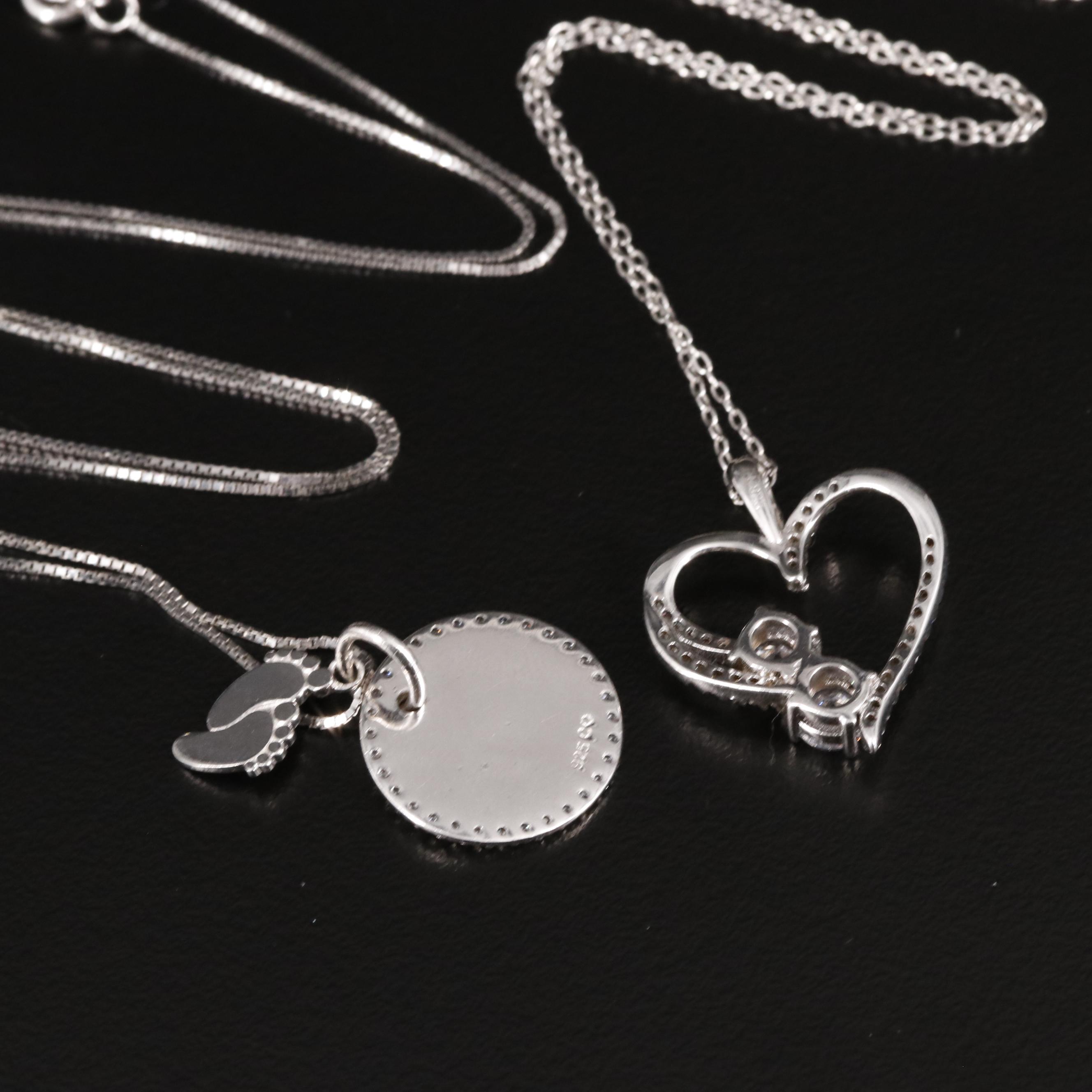 Sterling and Cubic Zirconia Heart and Baby Pendant Necklaces