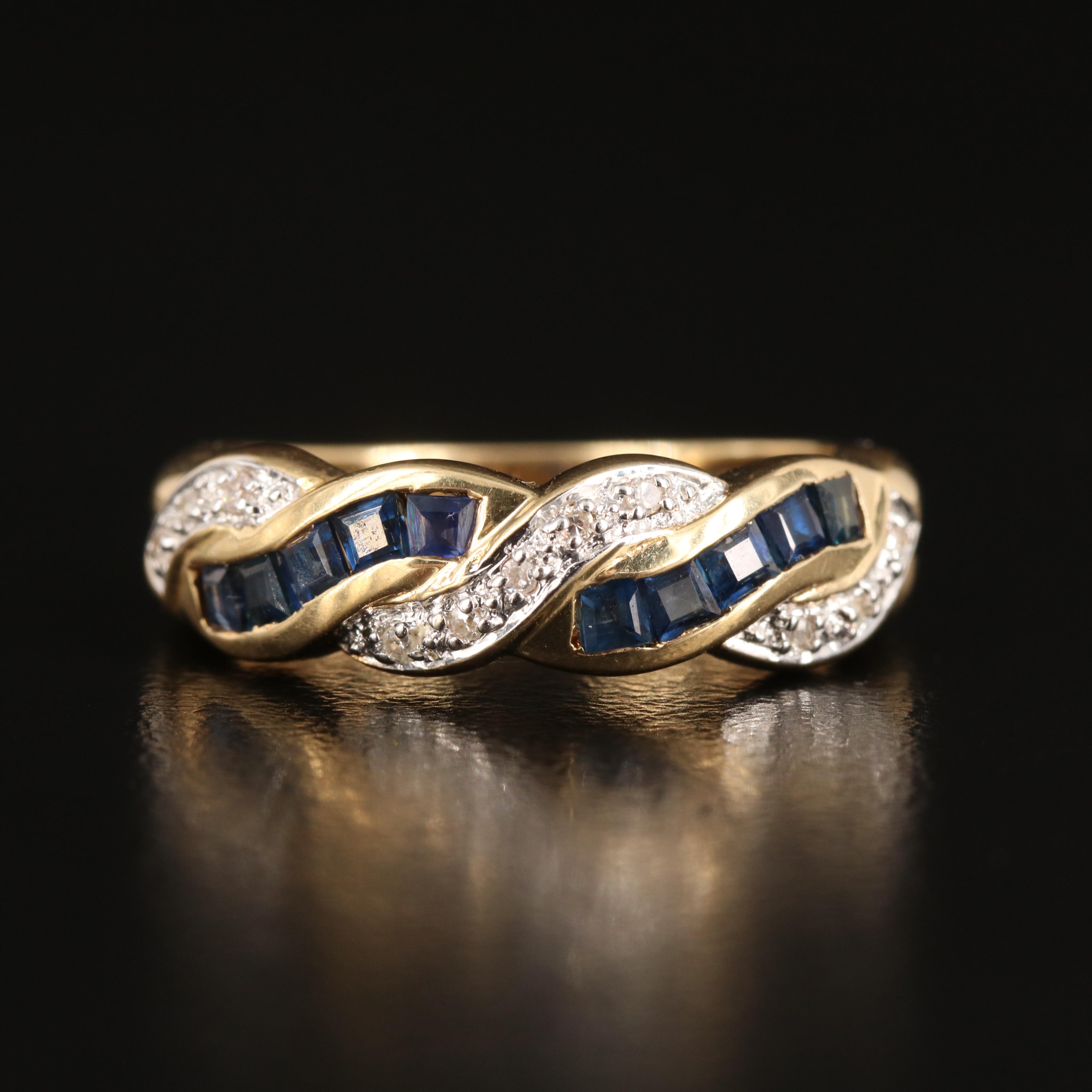 14K Sapphire and Diamond Braided Band