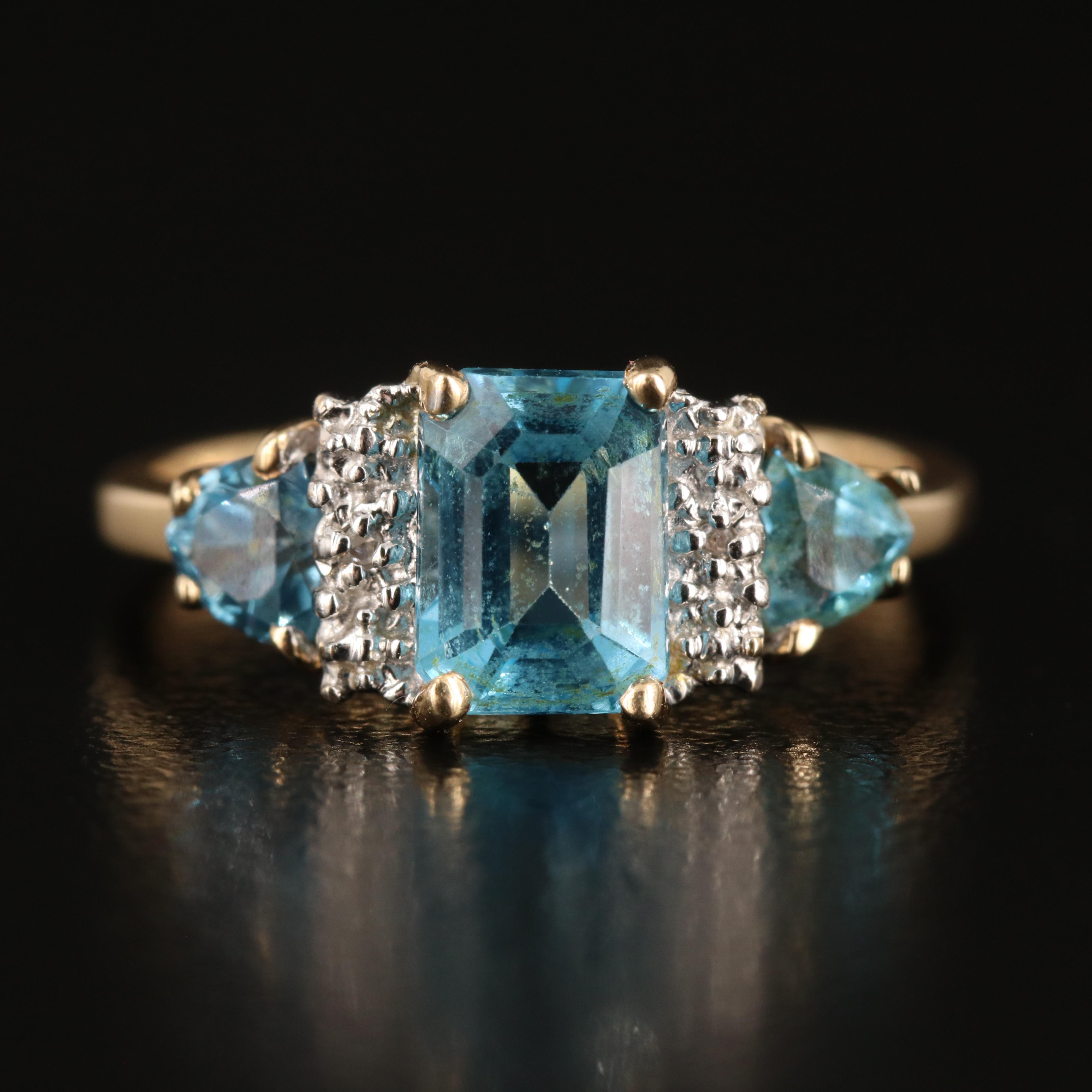 10K Swiss Blue Topaz and Diamond Ring