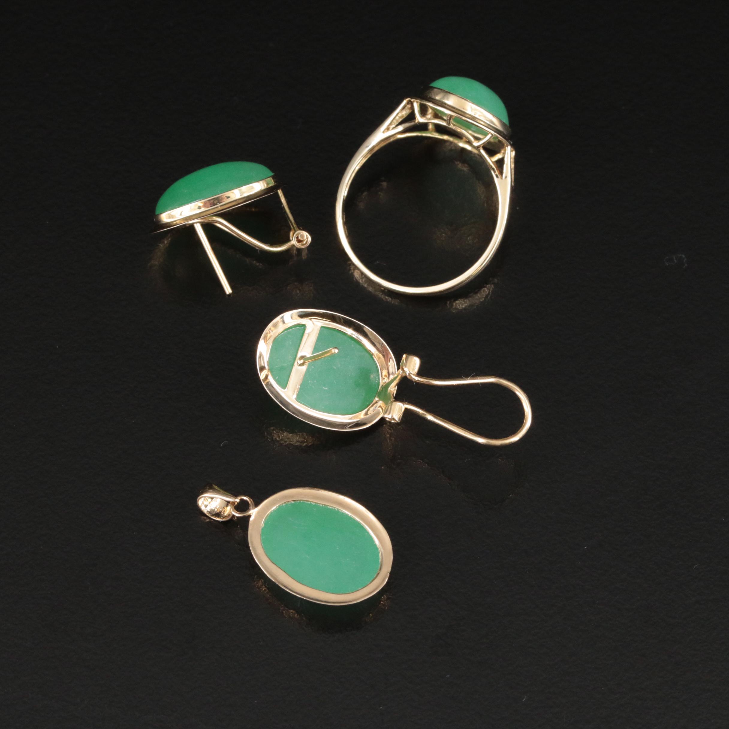 14K Jadeite Earrings, Ring and Pendant