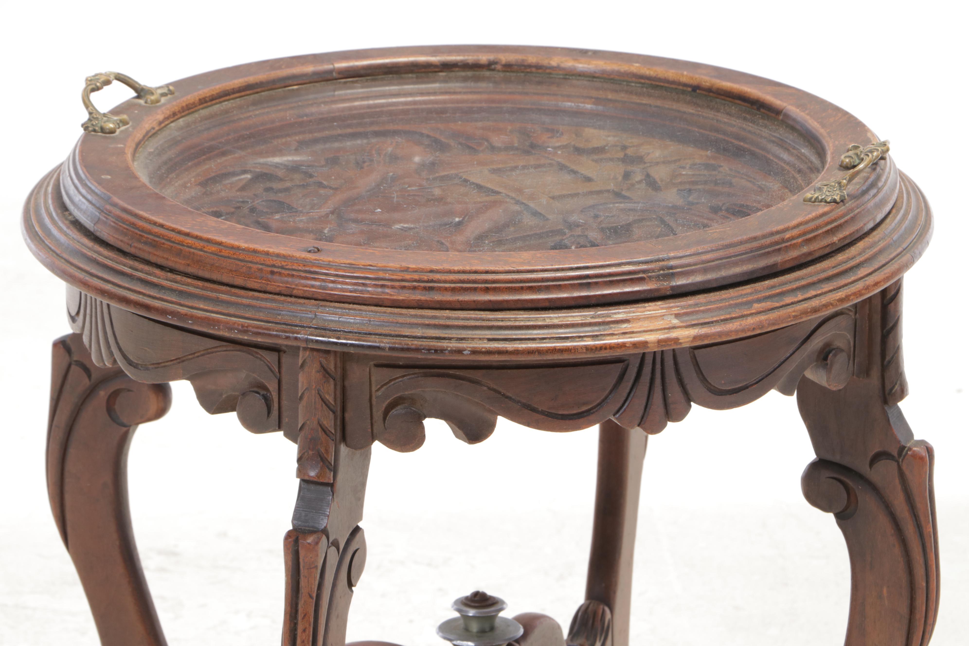 Rococo Style Carved Walnut and Glass Top Tray Table, Prob. Italian, 20th Century