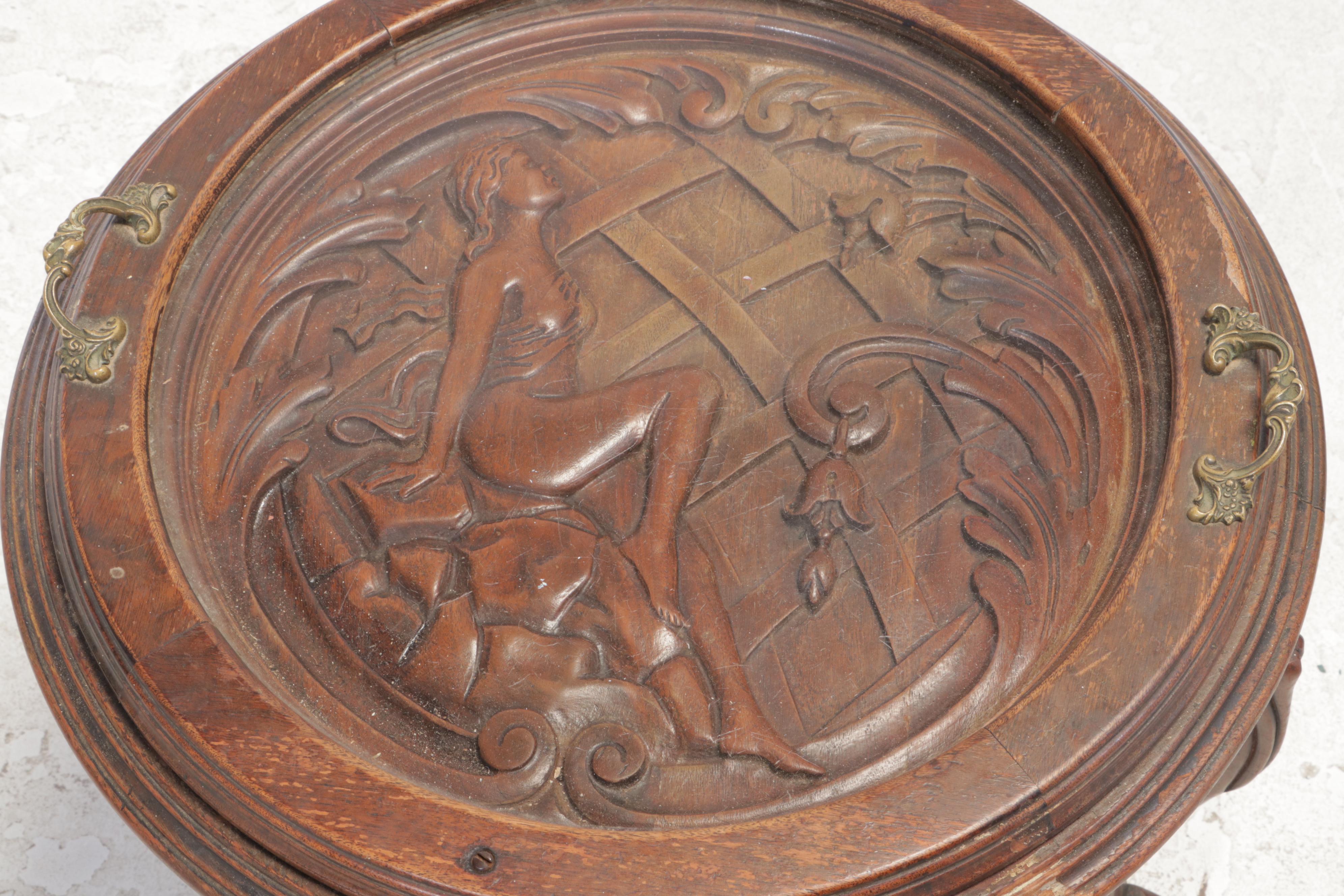 Rococo Style Carved Walnut and Glass Top Tray Table, Prob. Italian, 20th Century