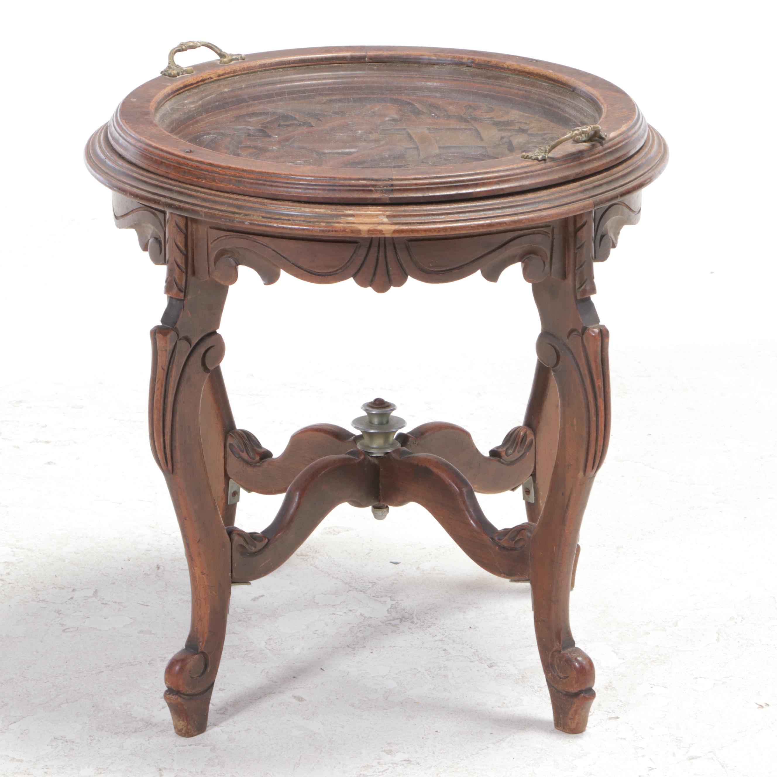 Rococo Style Carved Walnut and Glass Top Tray Table, Prob. Italian, 20th Century