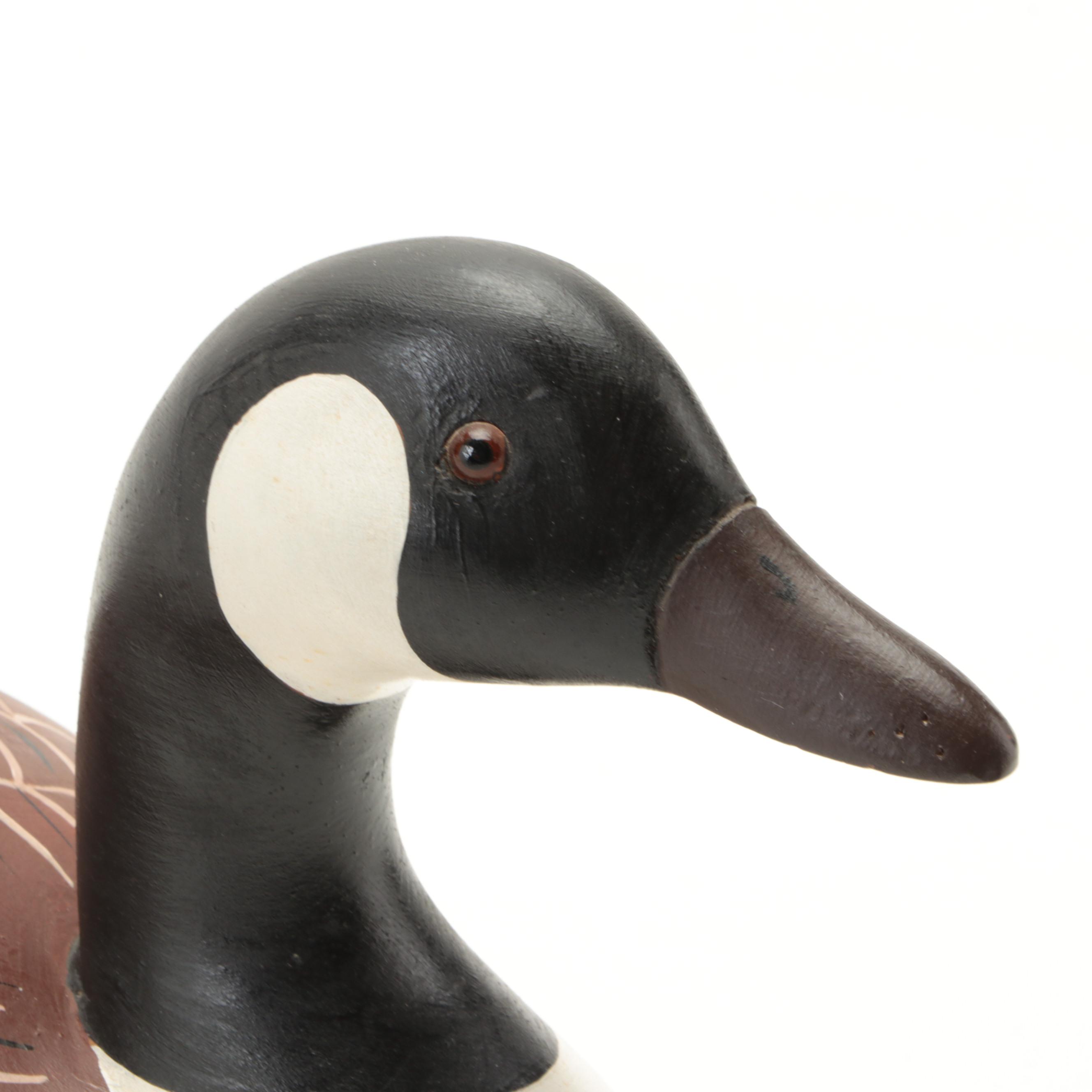 Artist Signed Hand-Painted Canada Goose Decoy with Glass Eyes, 1973