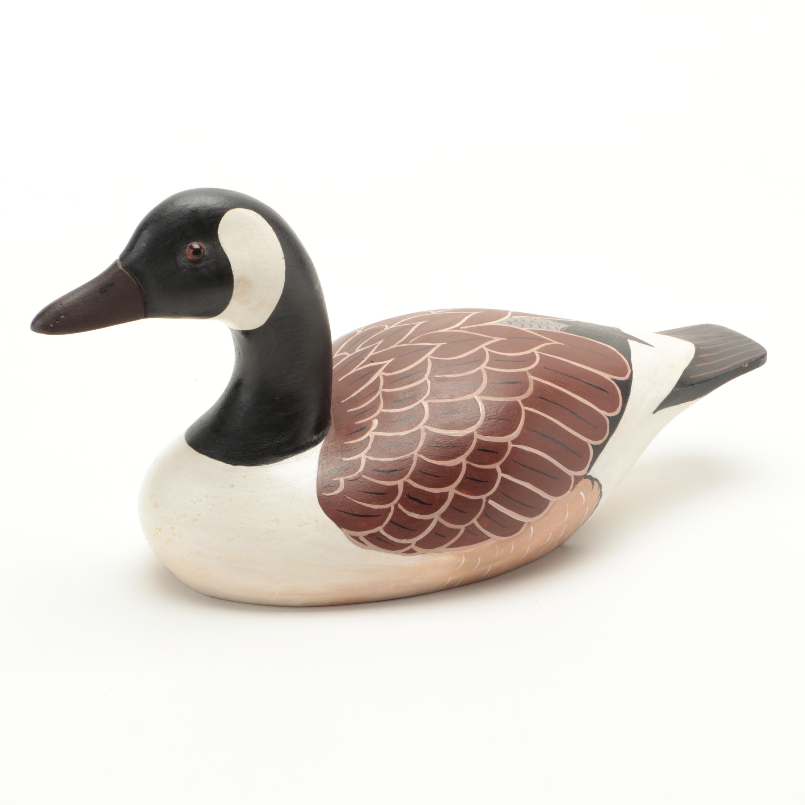 Artist Signed Hand-Painted Canada Goose Decoy with Glass Eyes, 1973