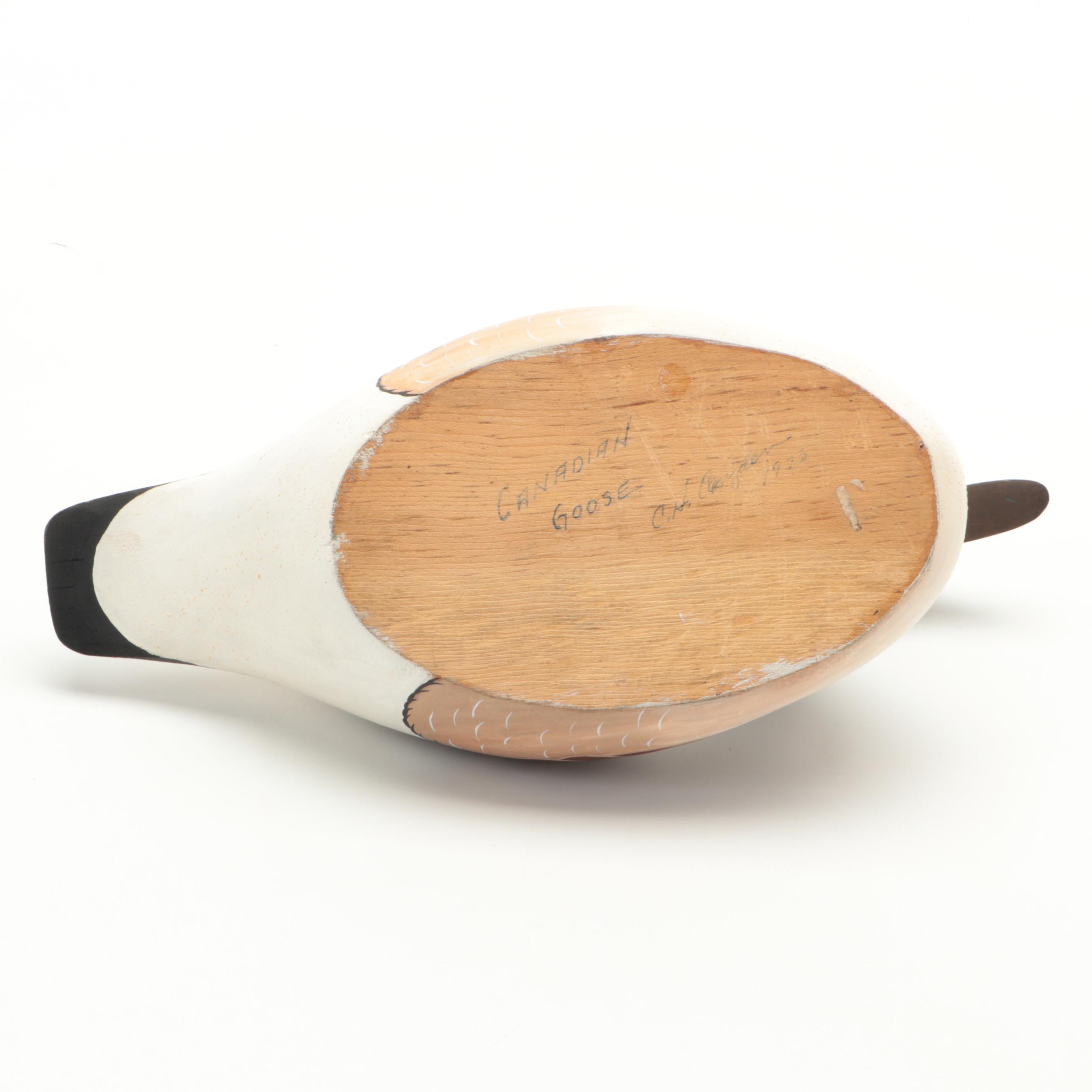 Artist Signed Hand-Painted Canada Goose Decoy with Glass Eyes, 1973