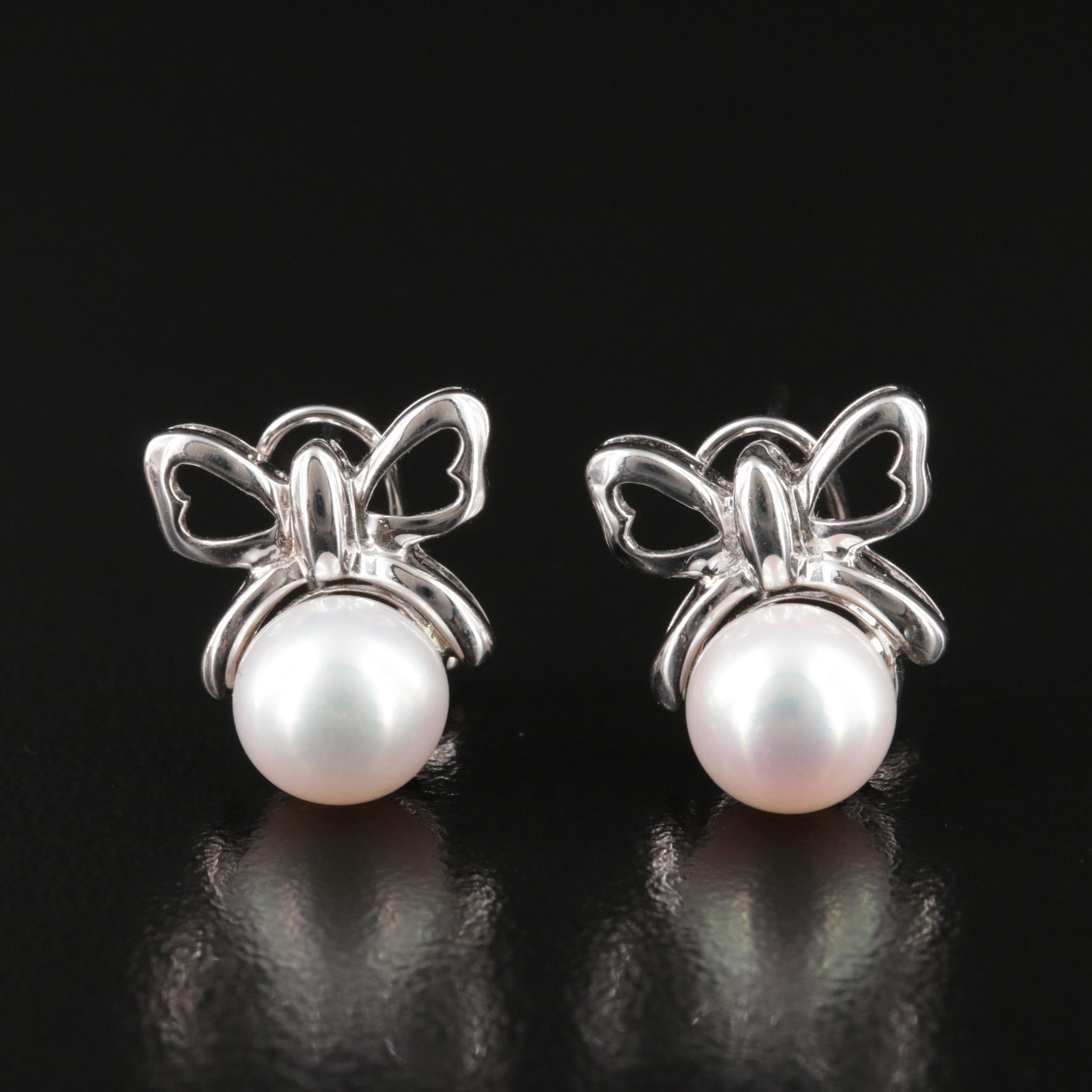 14K Pearl Bow Jewelry Including Ring, Earrings and Enhancer Pendant