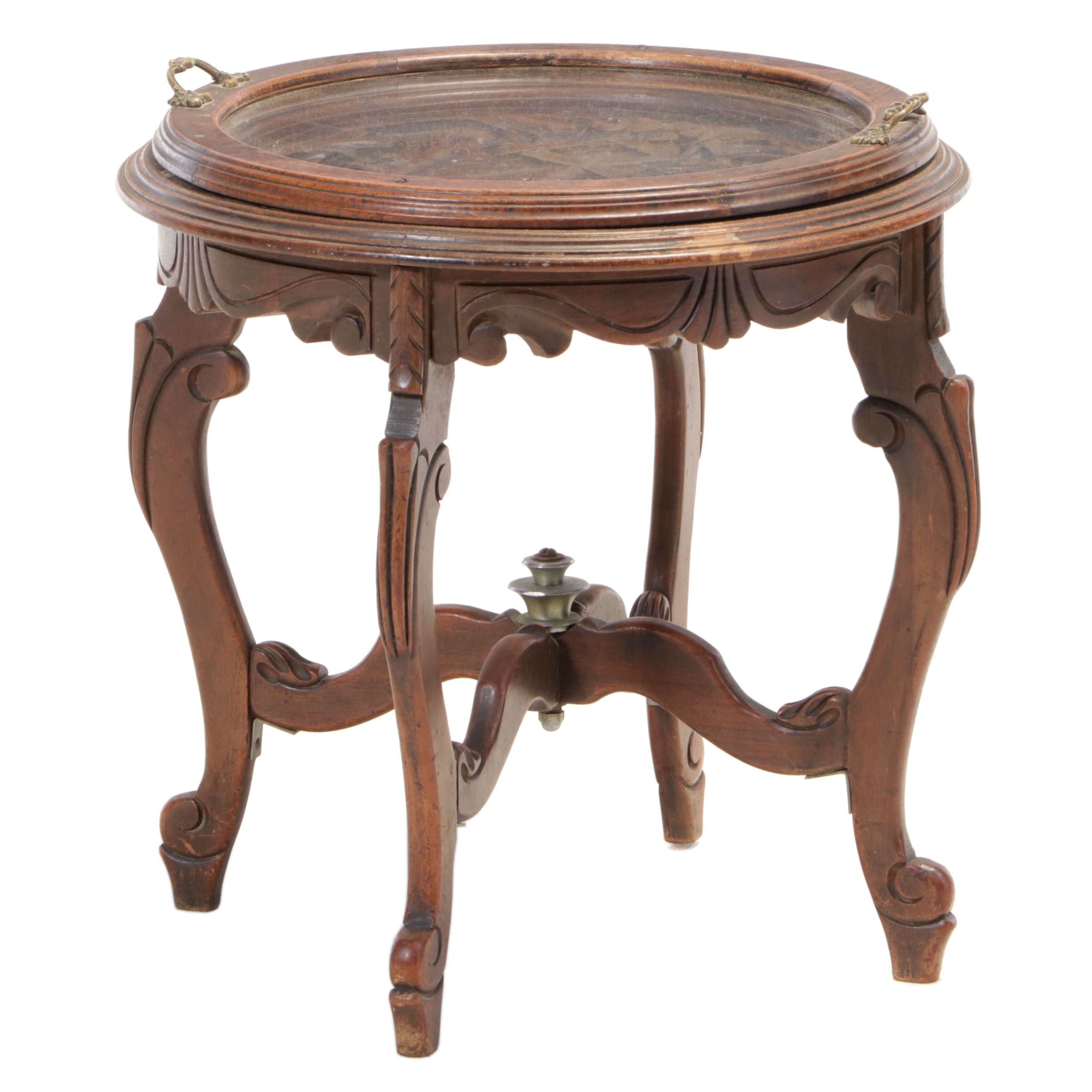 Rococo Style Carved Walnut and Glass Top Tray Table, Prob. Italian, 20th Century