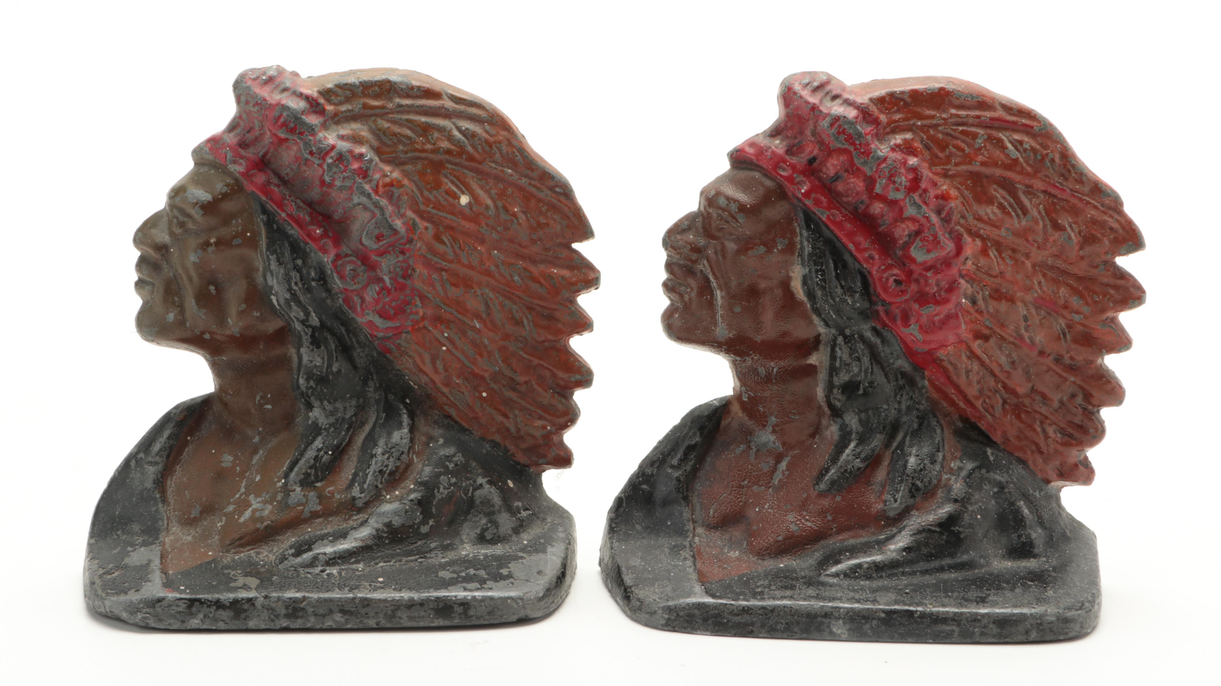 Painted Cast Iron Bookends or Doorstops, Early to Mid-20th Century