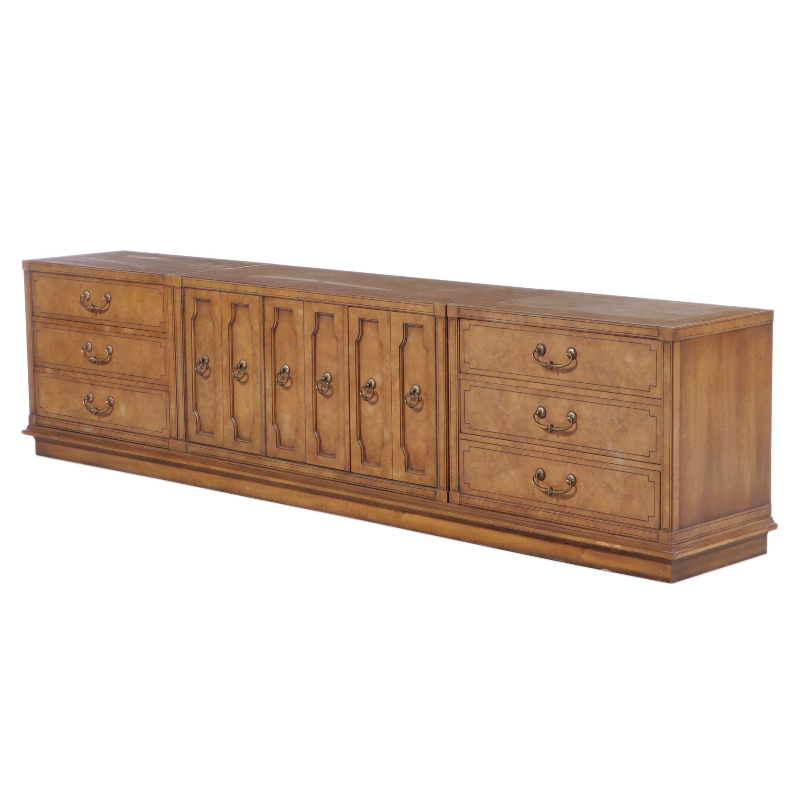 Four-Piece Mastercraft Furniture Mediterranean Style Burlwood and Pecan Credenza