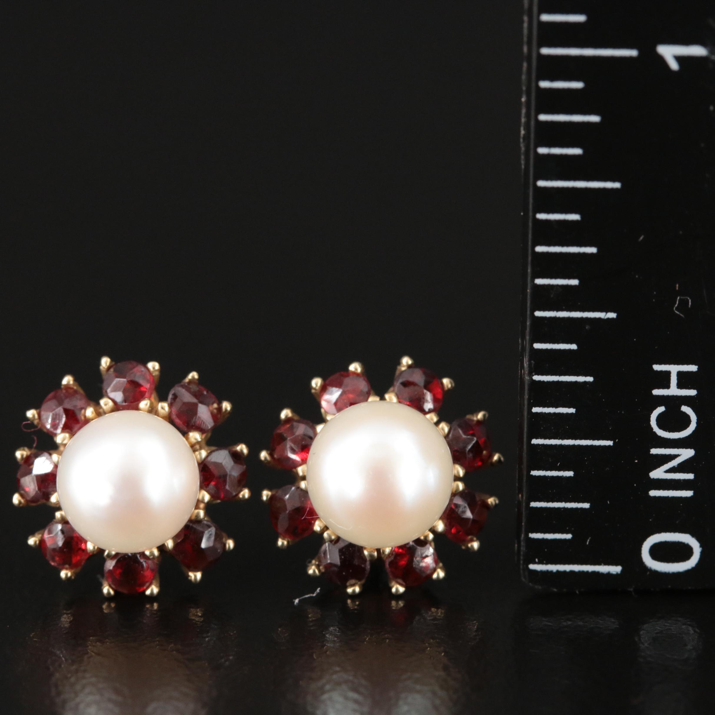 Vintage 8K Pearl and Garnet Earrings and Ring Set