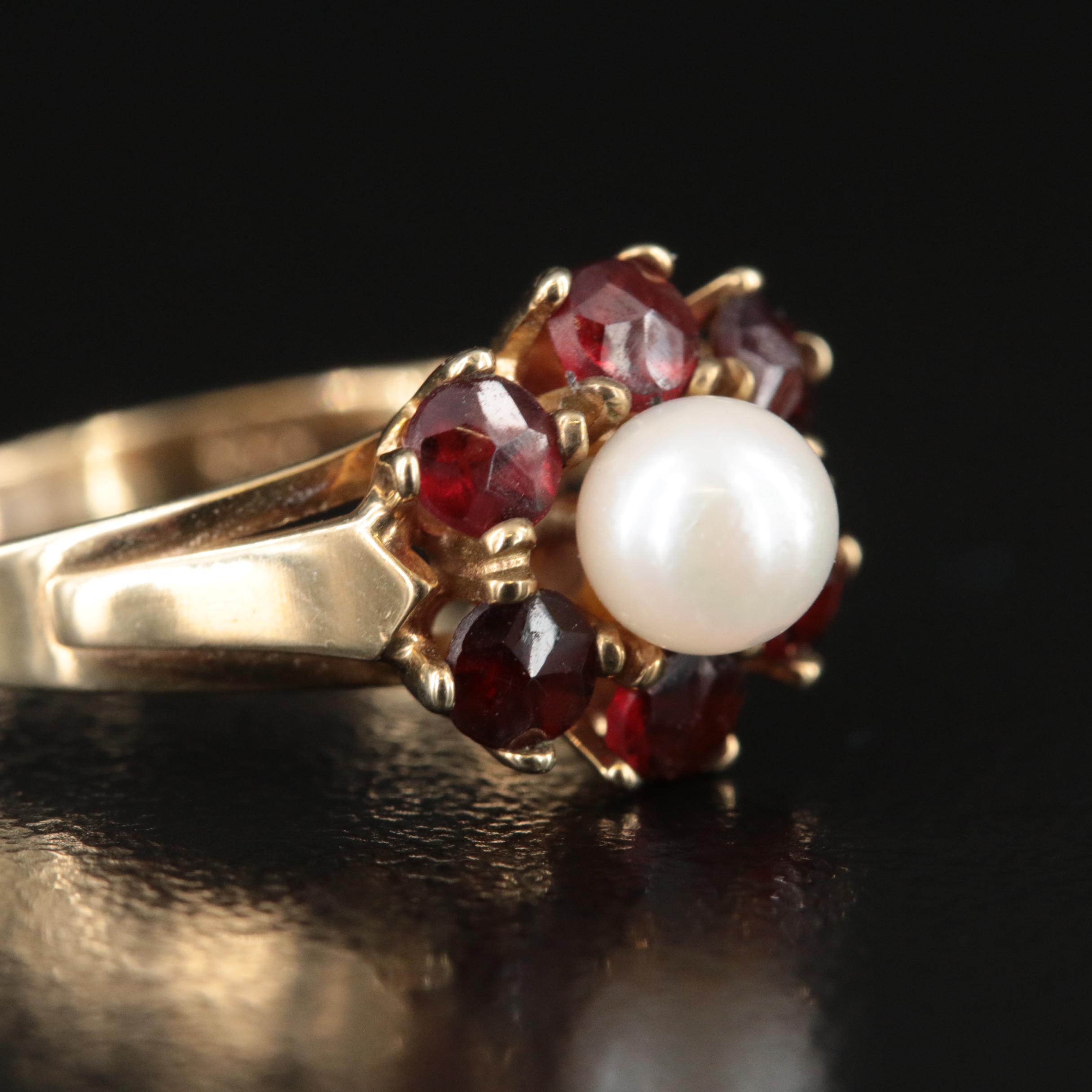 Vintage 8K Pearl and Garnet Earrings and Ring Set
