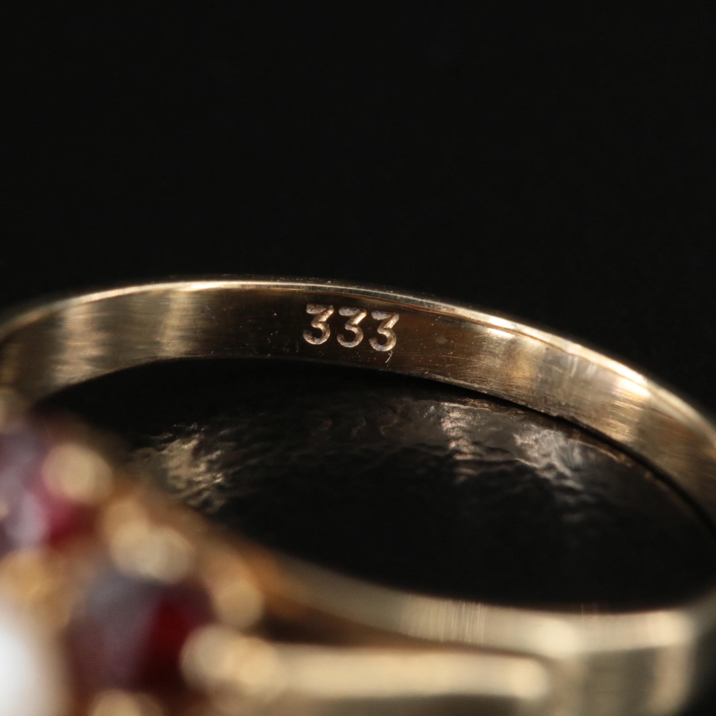 Vintage 8K Pearl and Garnet Earrings and Ring Set