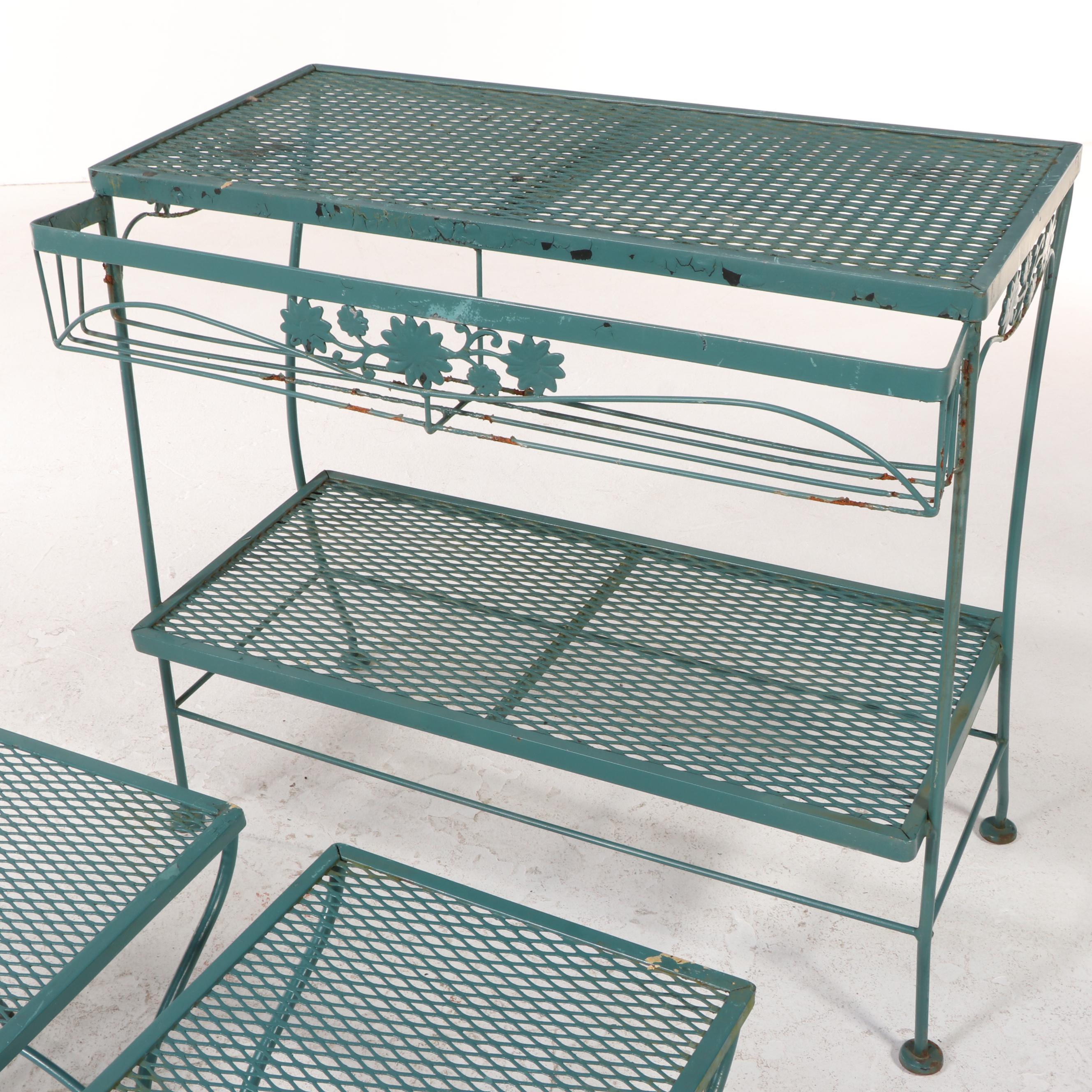 Woodard Briarwood Wrought Iron Chaise Lounge and Side Tables, Mid to Late 20th C