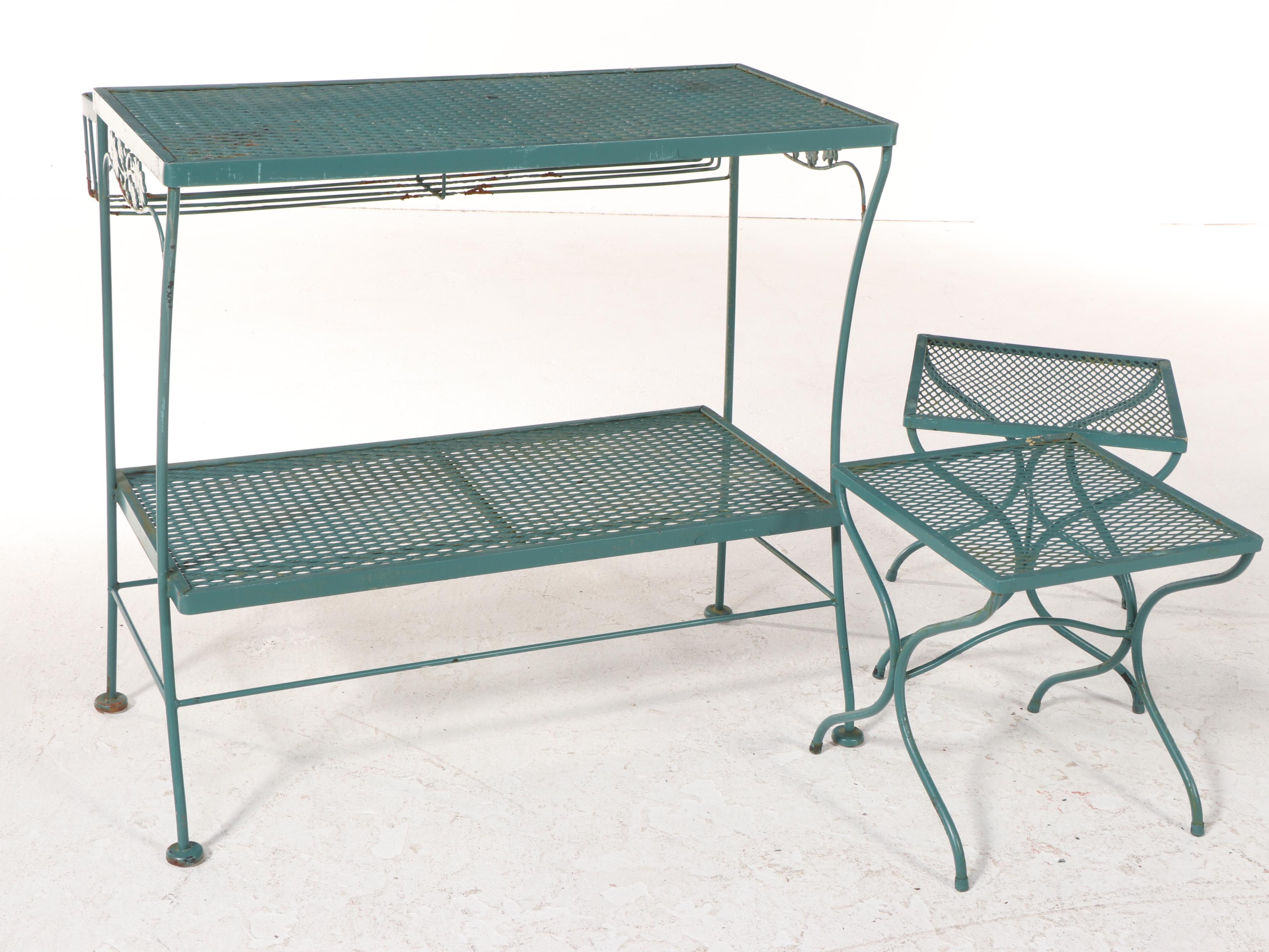Woodard Briarwood Wrought Iron Chaise Lounge and Side Tables, Mid to Late 20th C