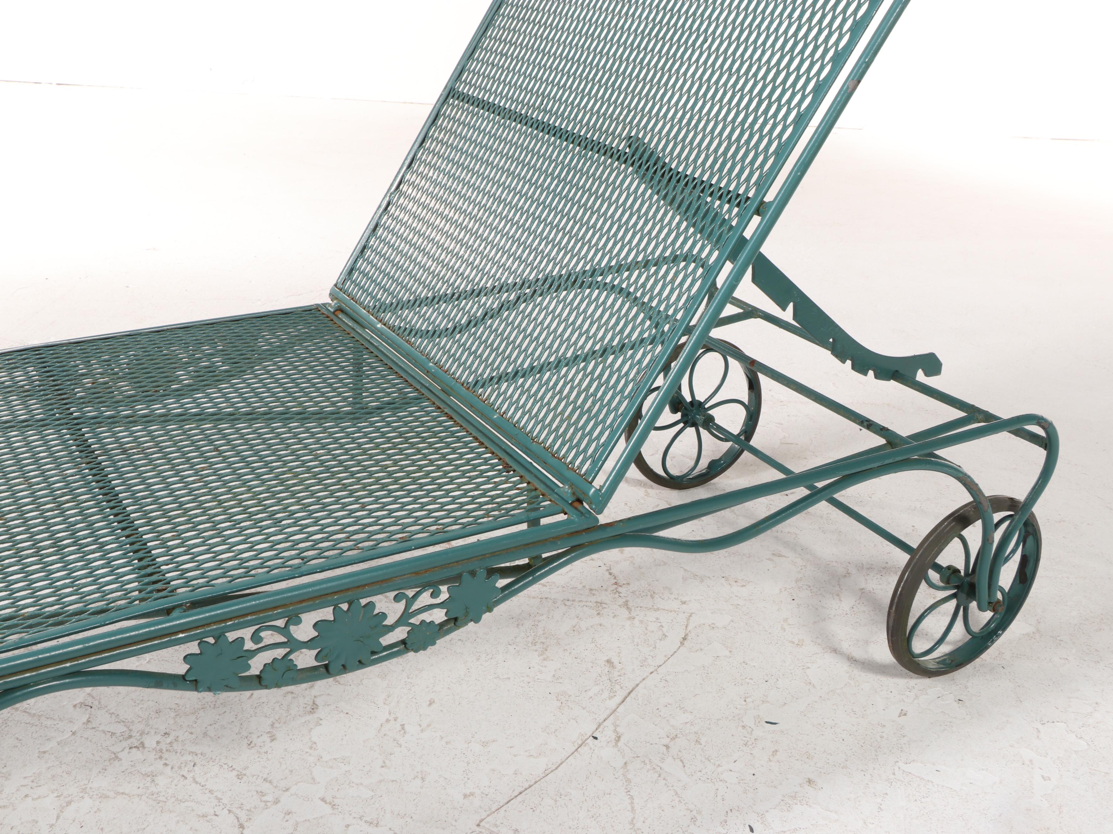 Woodard Briarwood Wrought Iron Chaise Lounge and Side Tables, Mid to Late 20th C