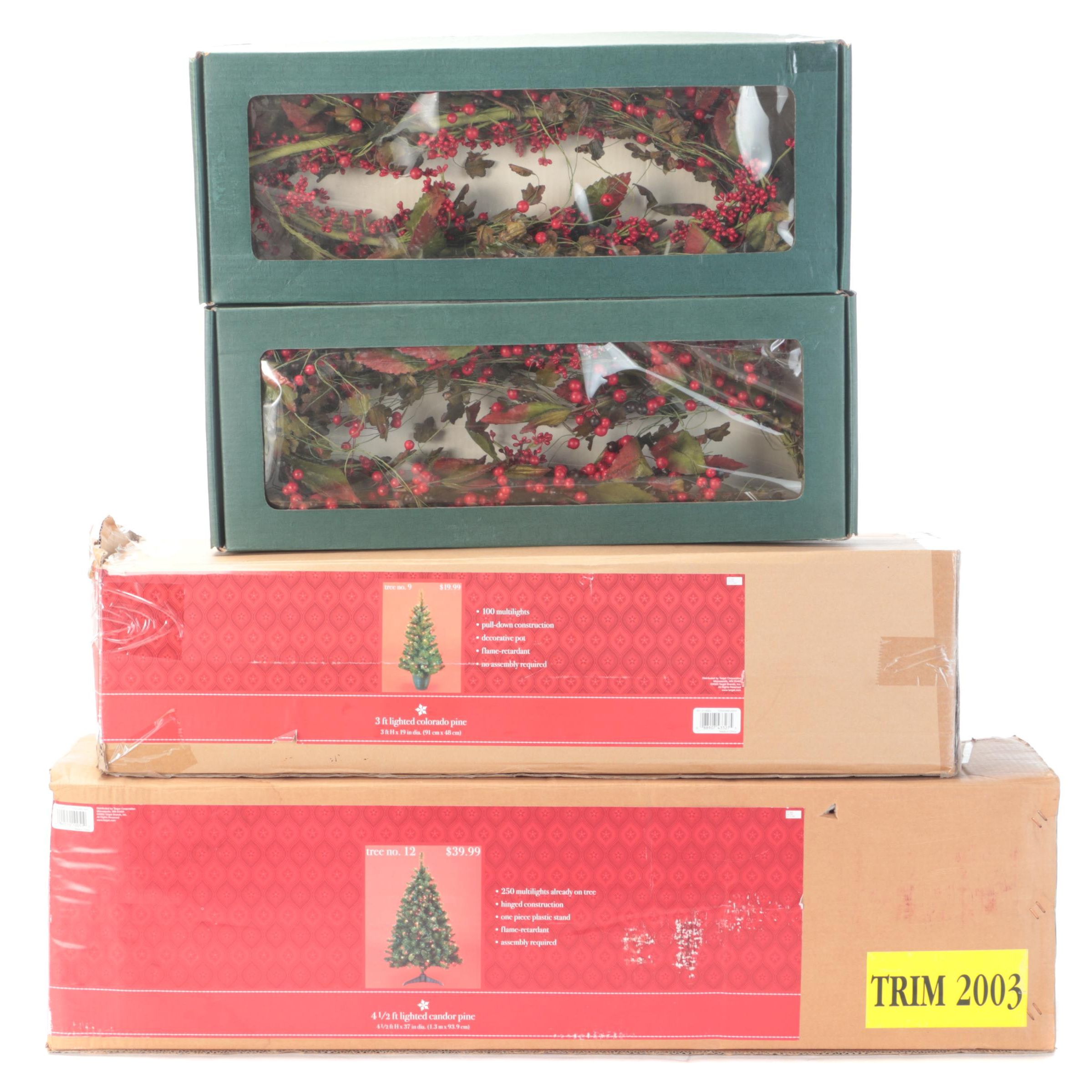 Pre-Lit Christmas Trees with Berry Garlands