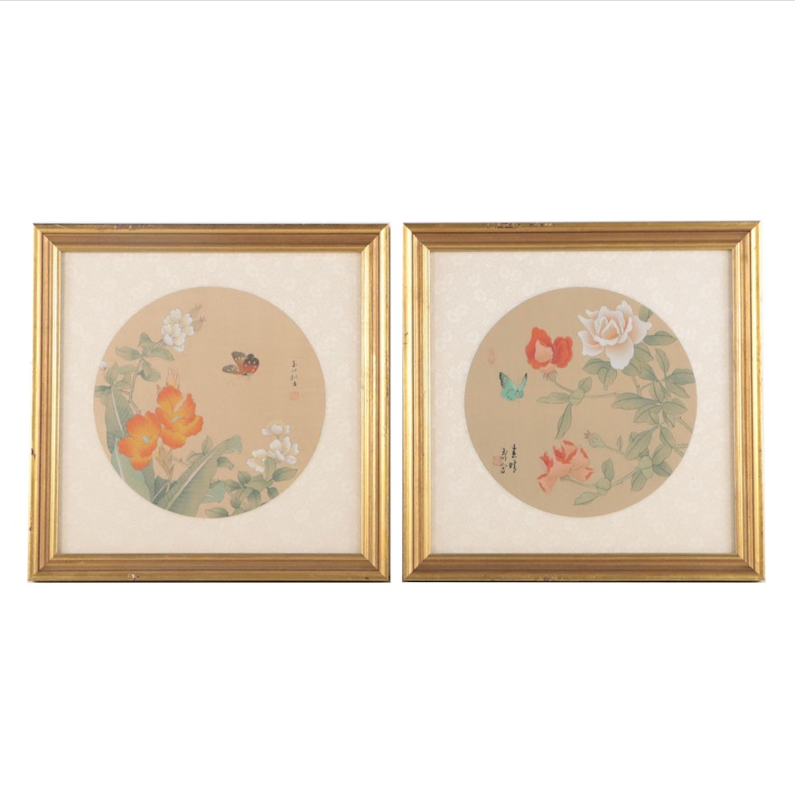 Japanese Gouache Paintings of Butterflies and Flowers