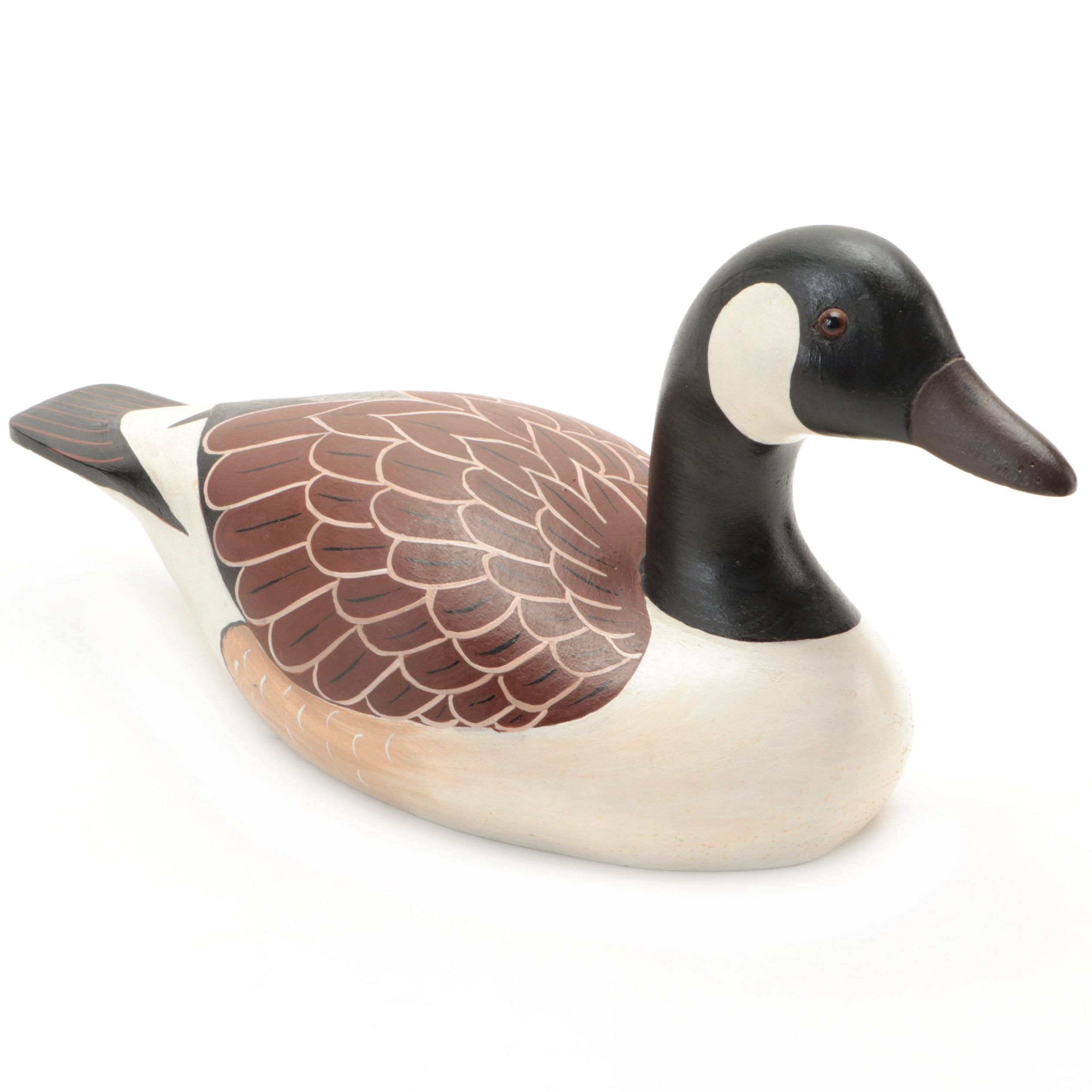 Artist Signed Hand-Painted Canada Goose Decoy with Glass Eyes, 1973