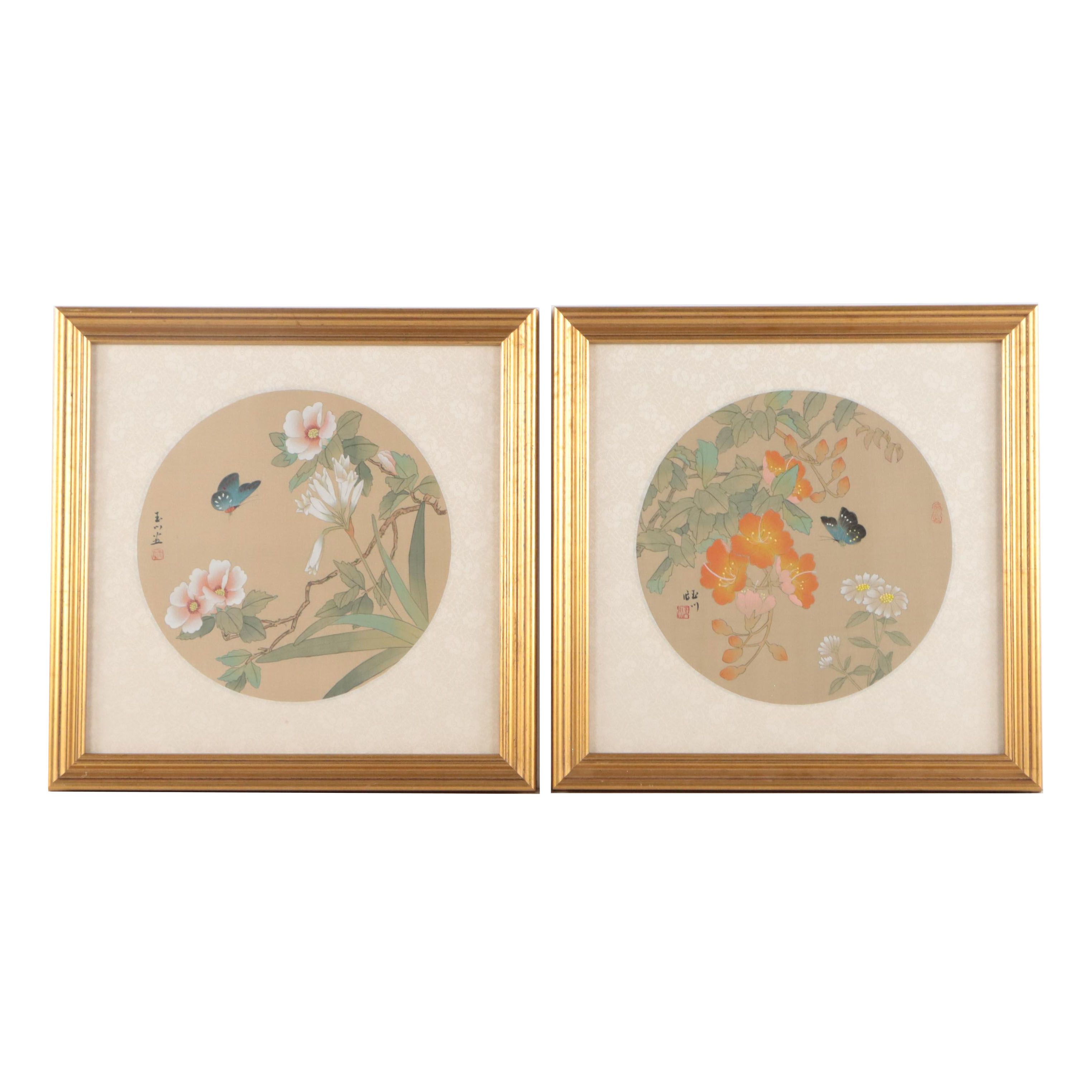 Japanese Gouache Paintings of Butterflies and Flowers