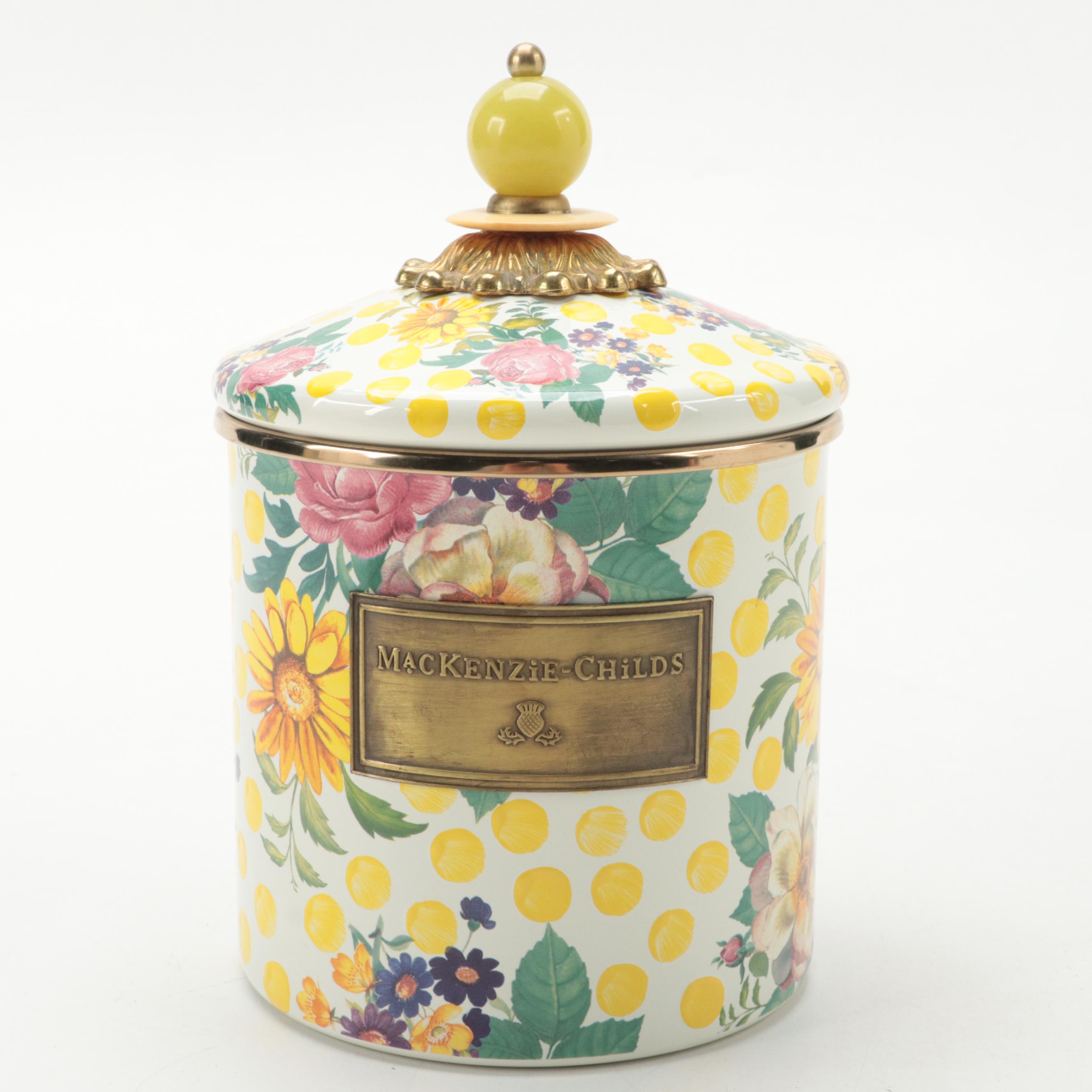 Camp Mackenzie-Childs Enamelware Mugs and "Buttercup" Canister