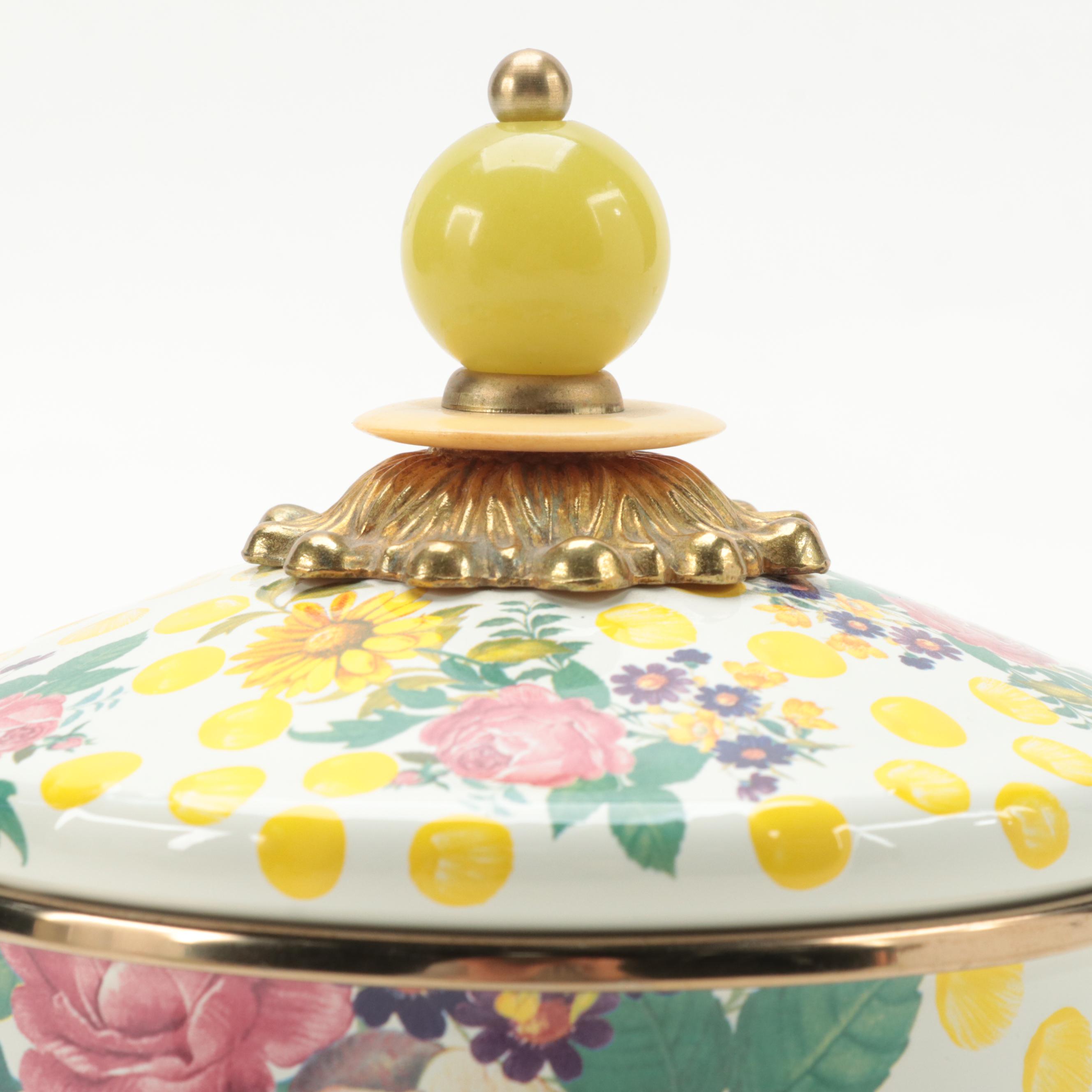 Camp Mackenzie-Childs Enamelware Mugs and "Buttercup" Canister