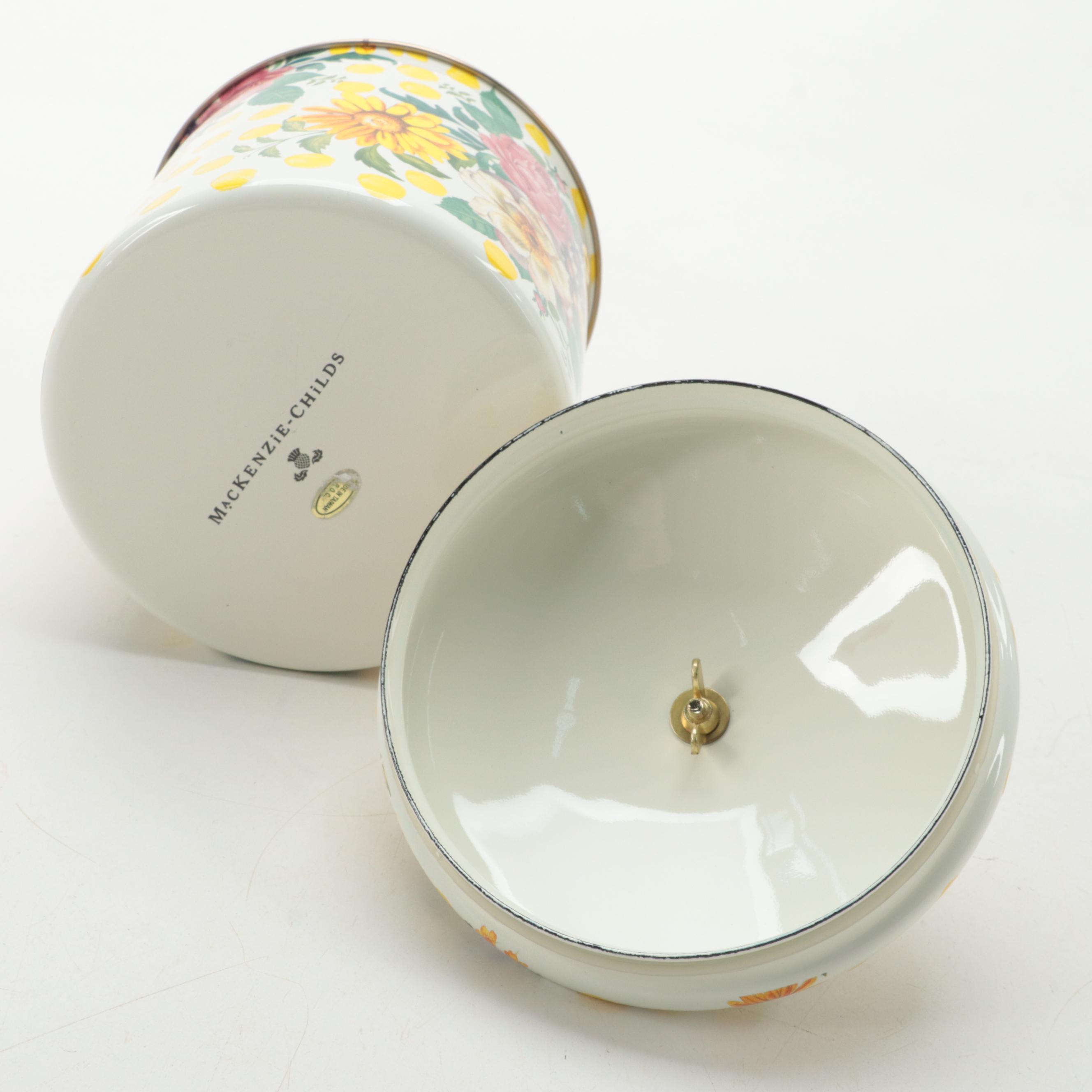 Camp Mackenzie-Childs Enamelware Mugs and "Buttercup" Canister