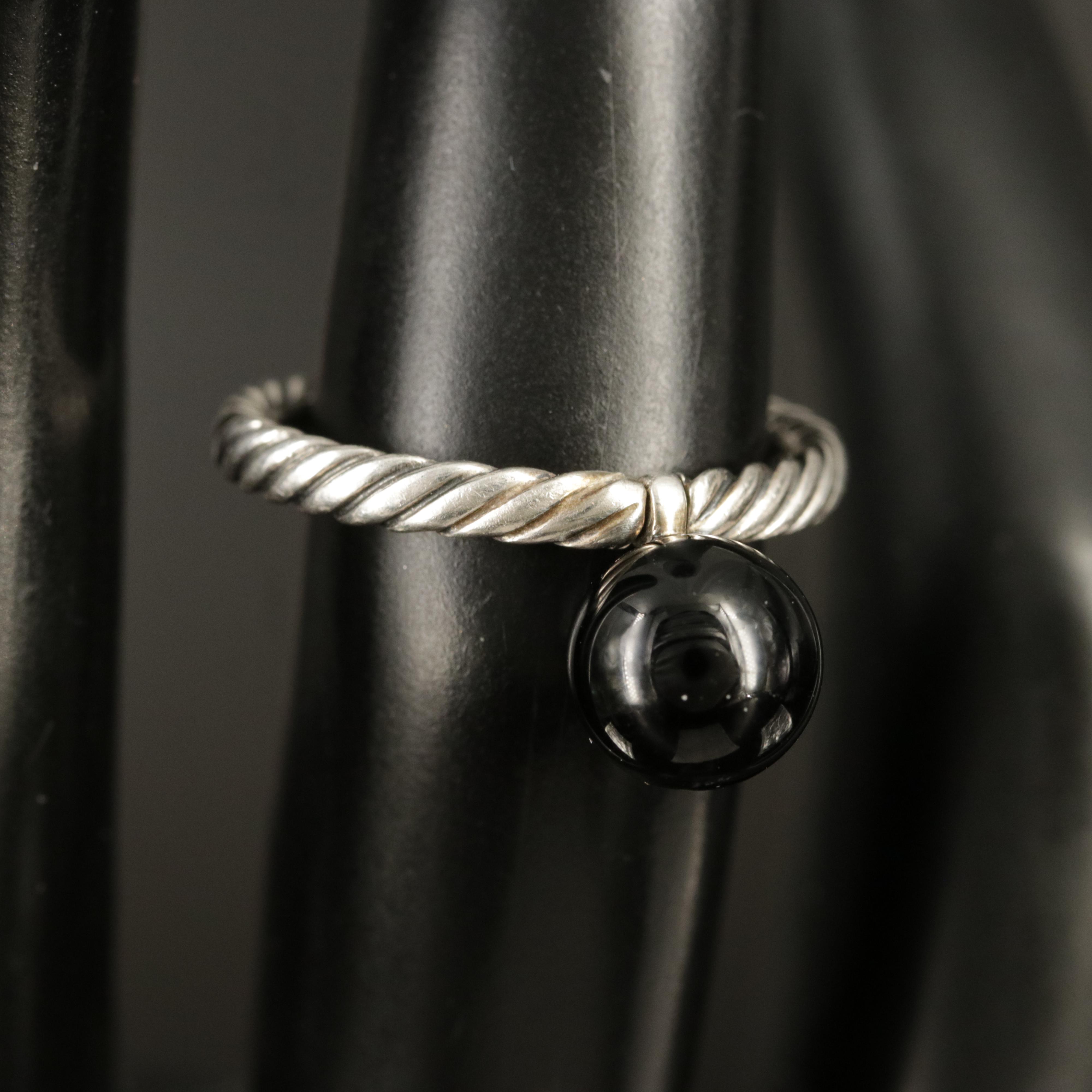 David Yurman Sterling Black Onyx Ball Cable Ring