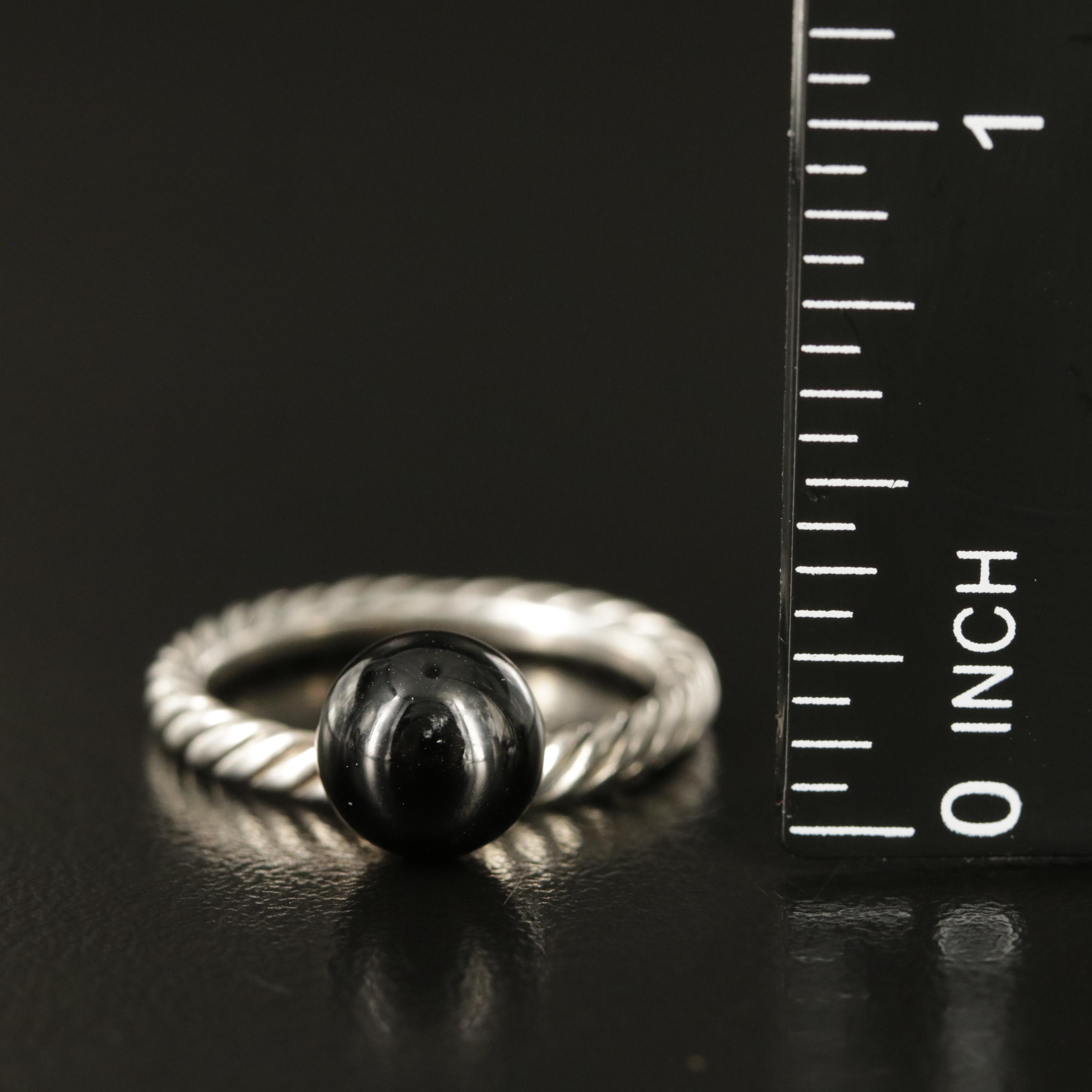 David Yurman Sterling Black Onyx Ball Cable Ring