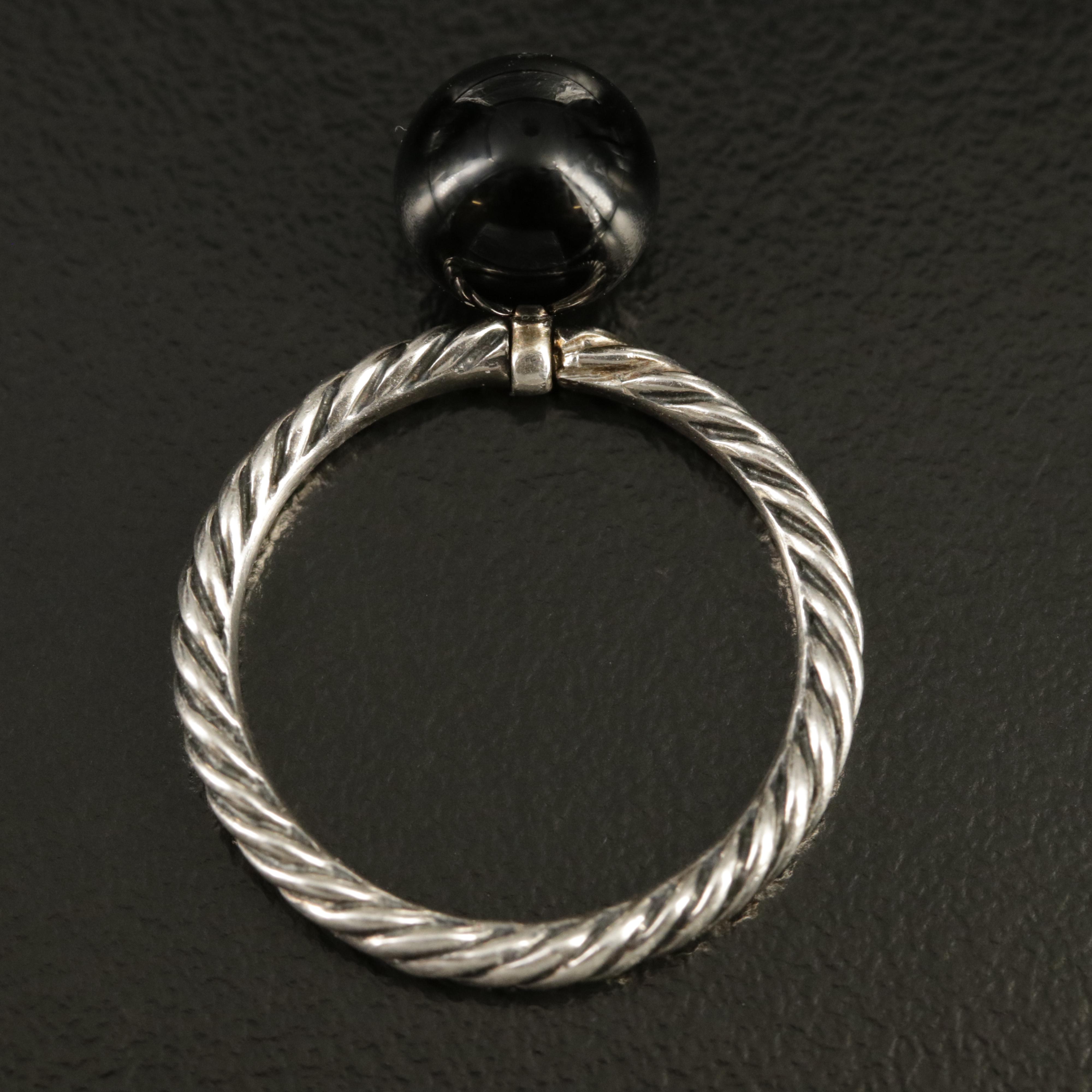 David Yurman Sterling Black Onyx Ball Cable Ring