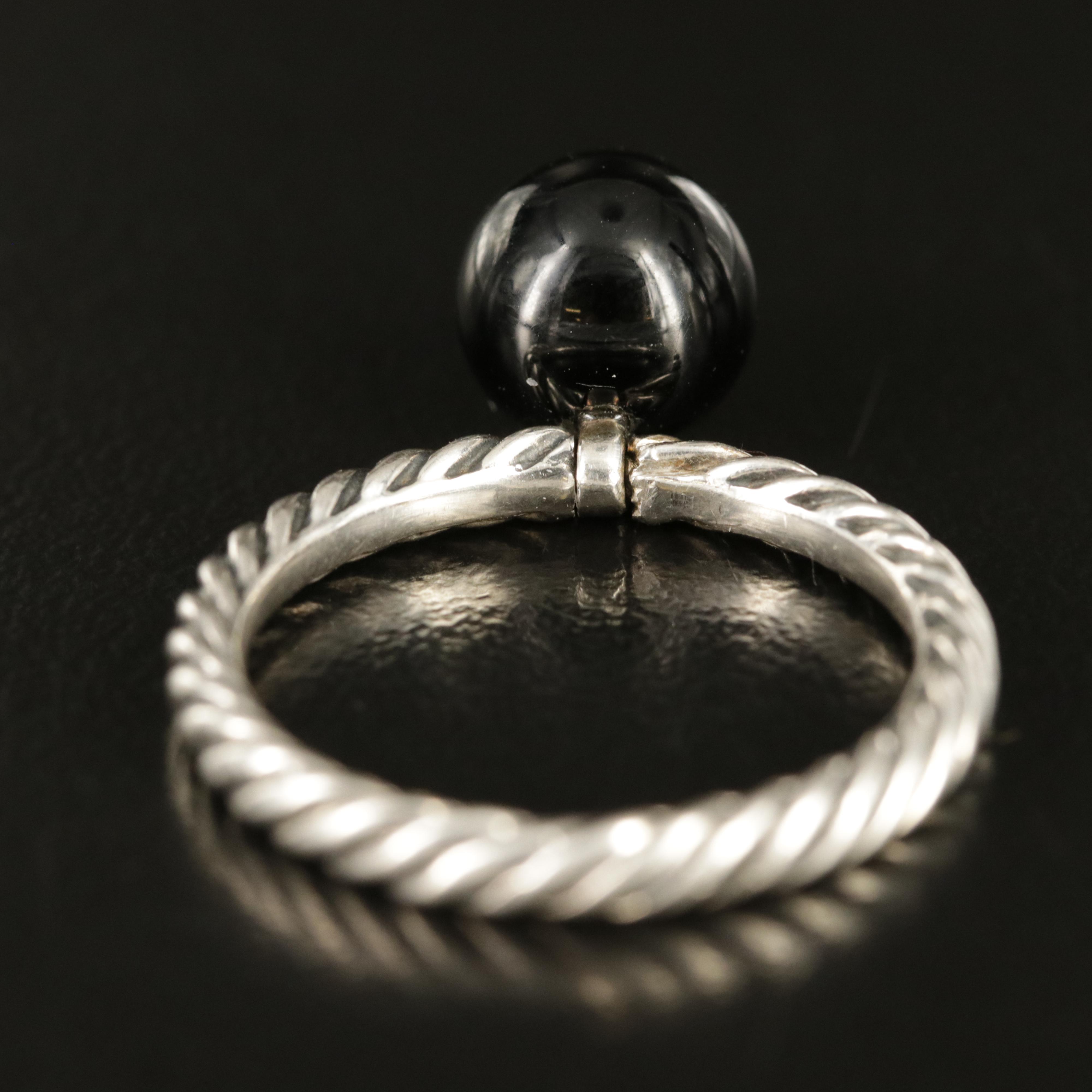 David Yurman Sterling Black Onyx Ball Cable Ring