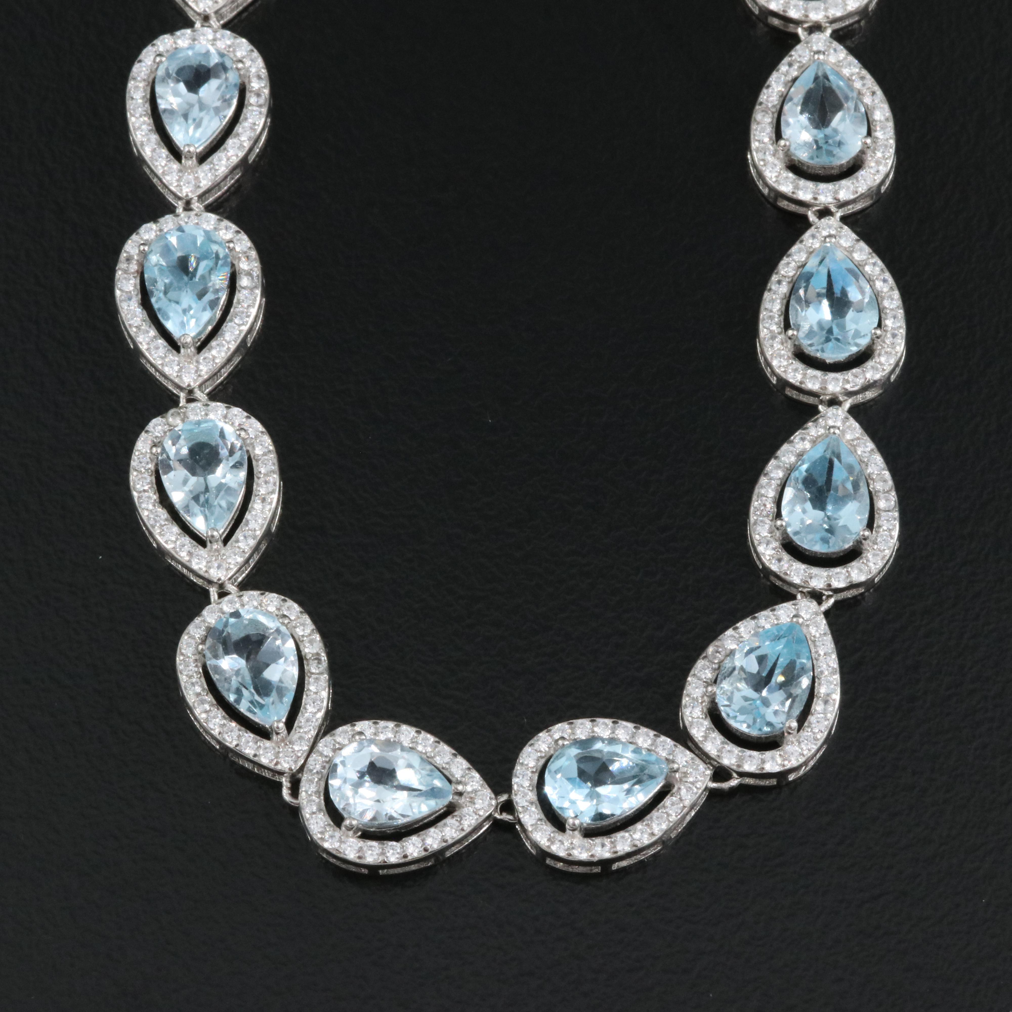 Sterling Sky Blue Topaz and Cubic Zirconia Necklace