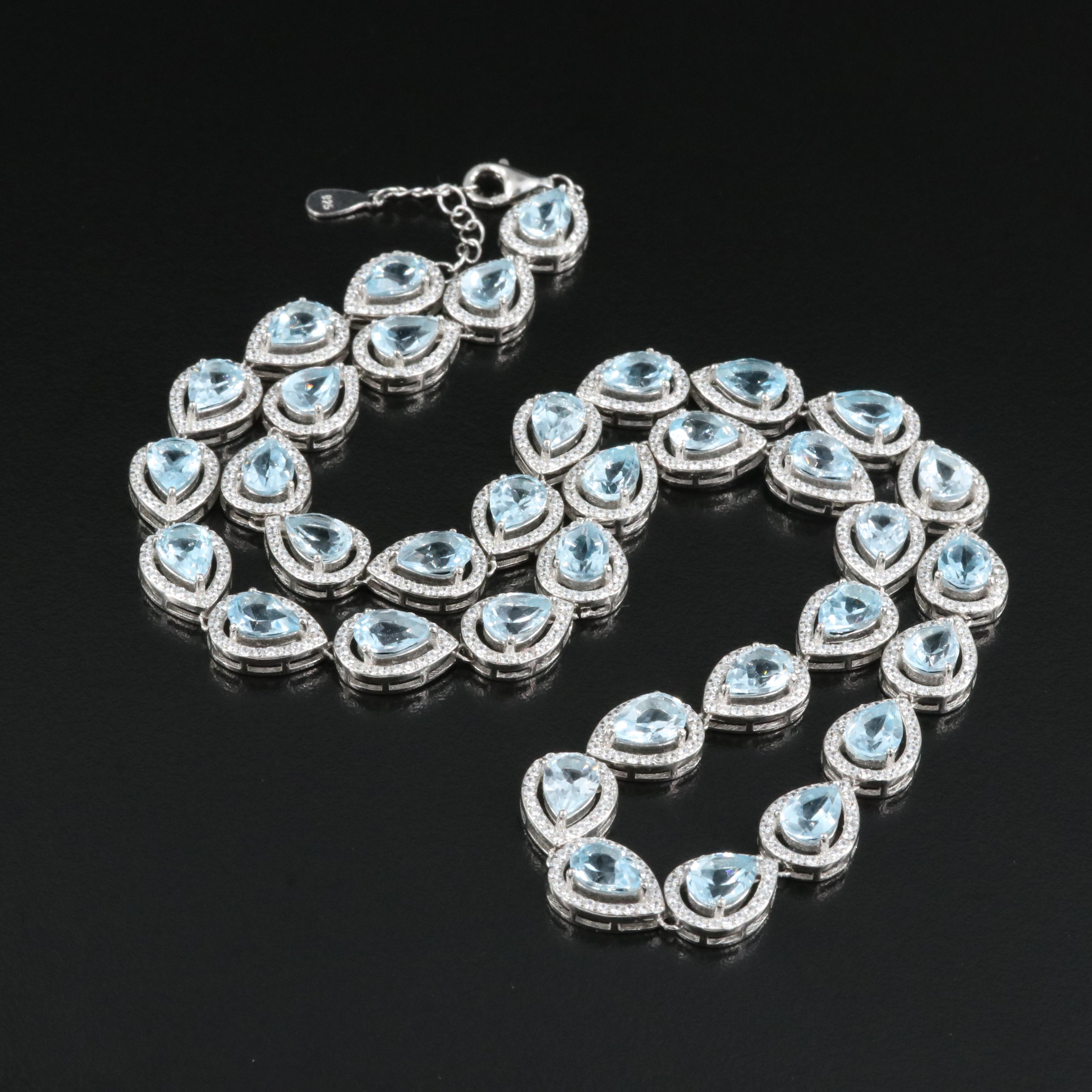 Sterling Sky Blue Topaz and Cubic Zirconia Necklace