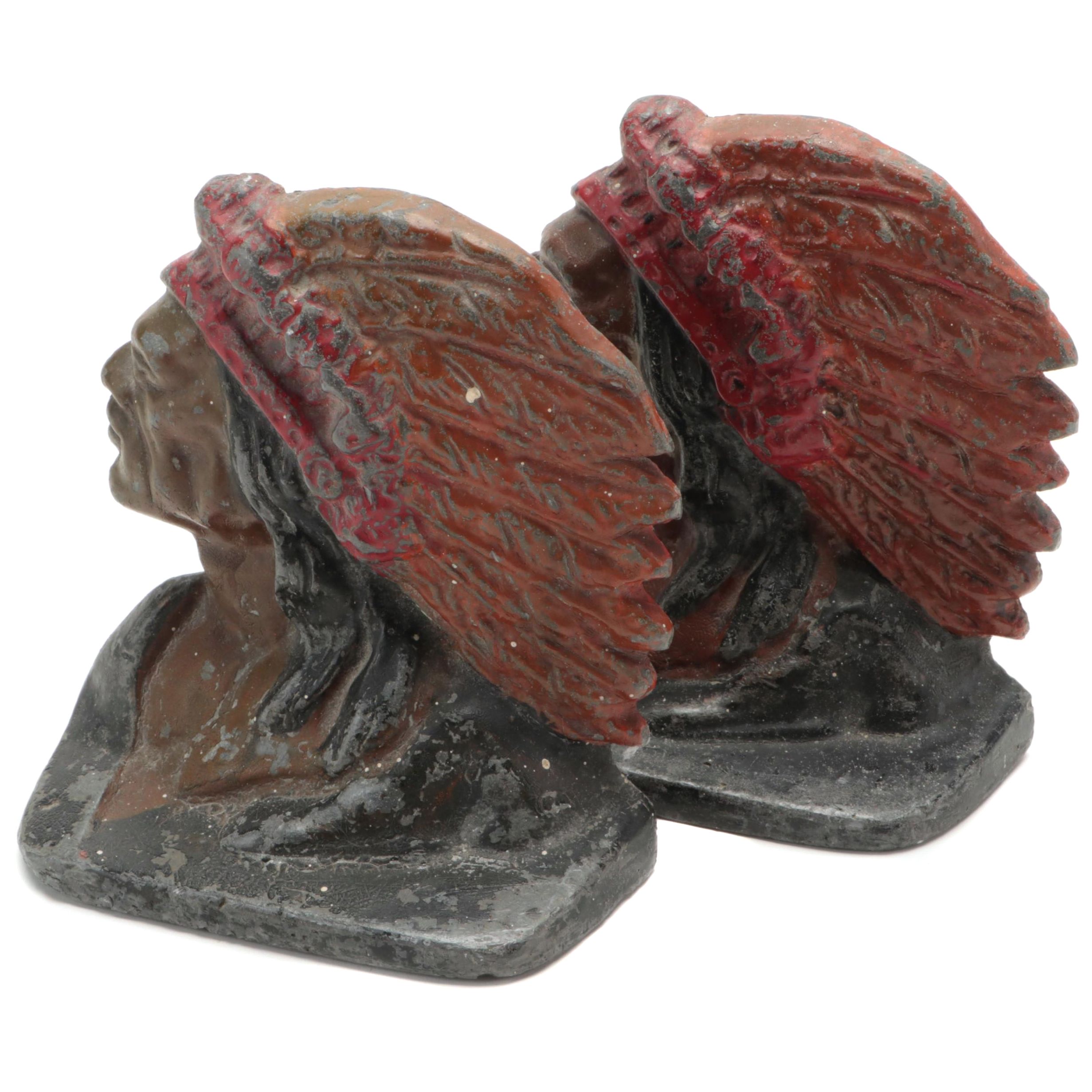 Painted Cast Iron Bookends or Doorstops, Early to Mid-20th Century