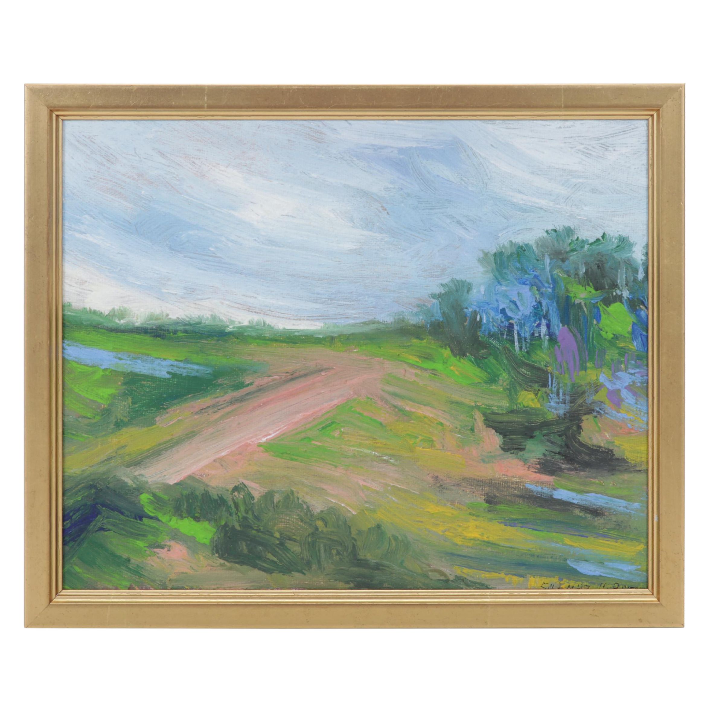 Sulmaz Radvand Landscape Oil Painting of Pastoral Field, 21st Century