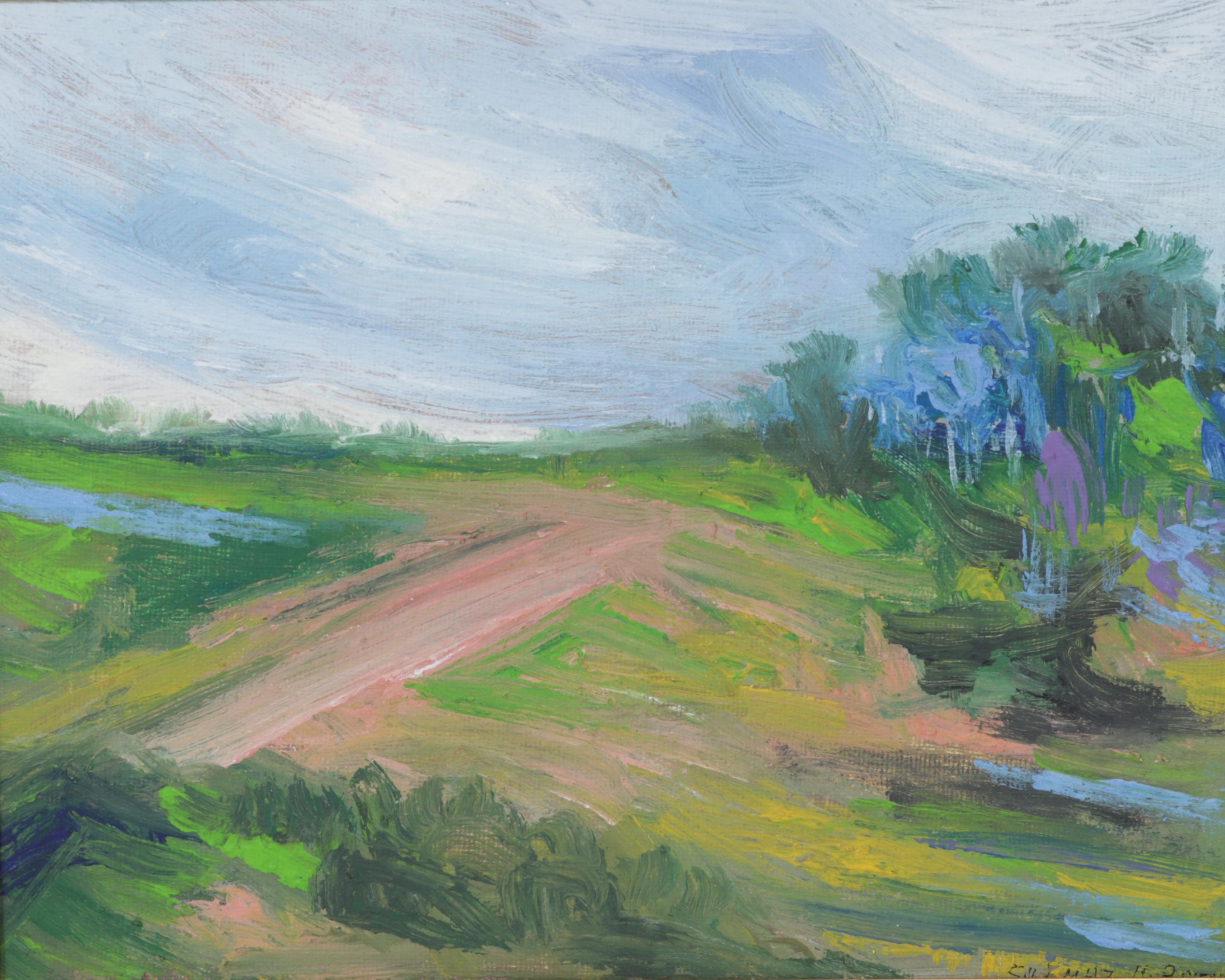 Sulmaz Radvand Landscape Oil Painting of Pastoral Field, 21st Century