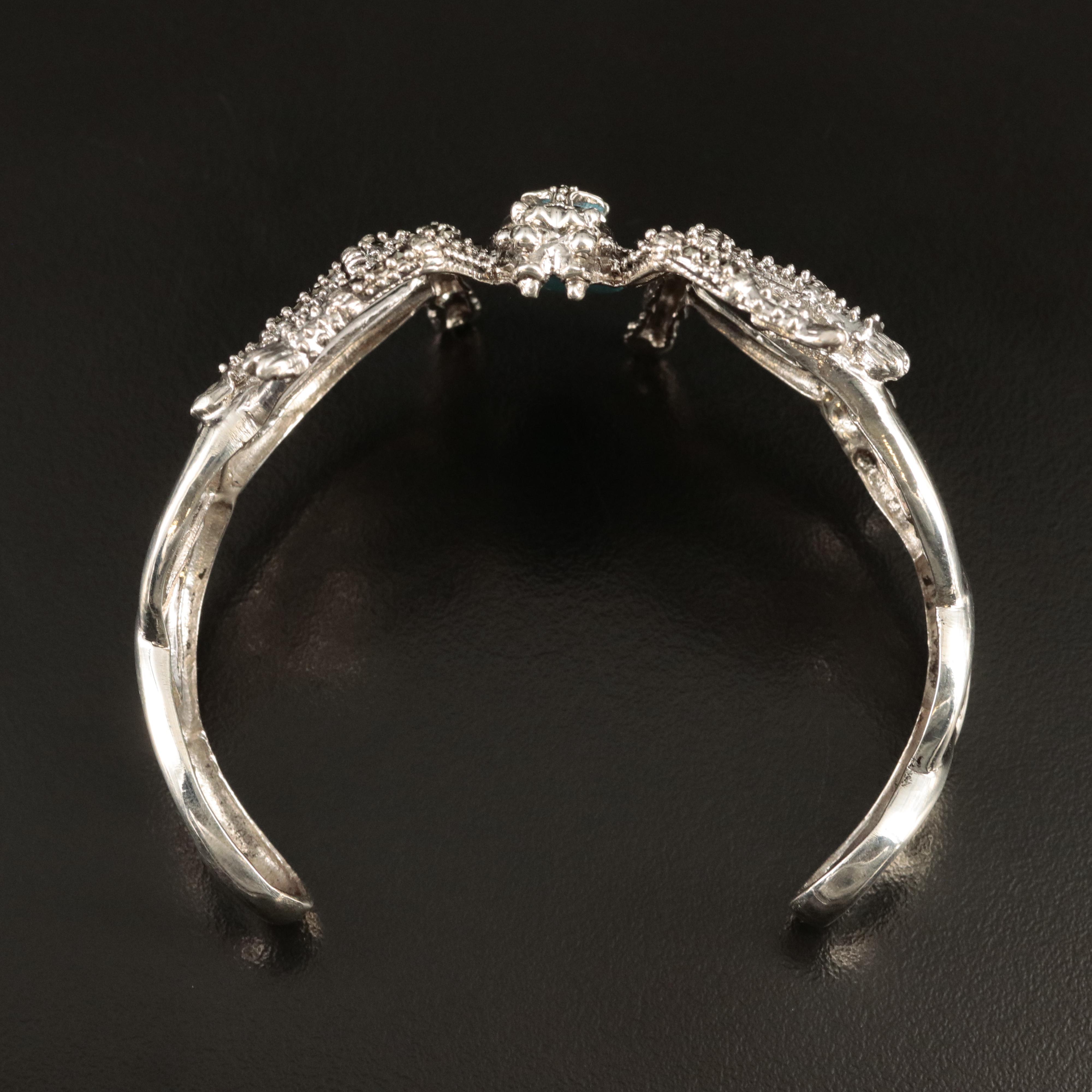 Sterling Spider Cuff Including Ruby, Marcasite and Sapphire