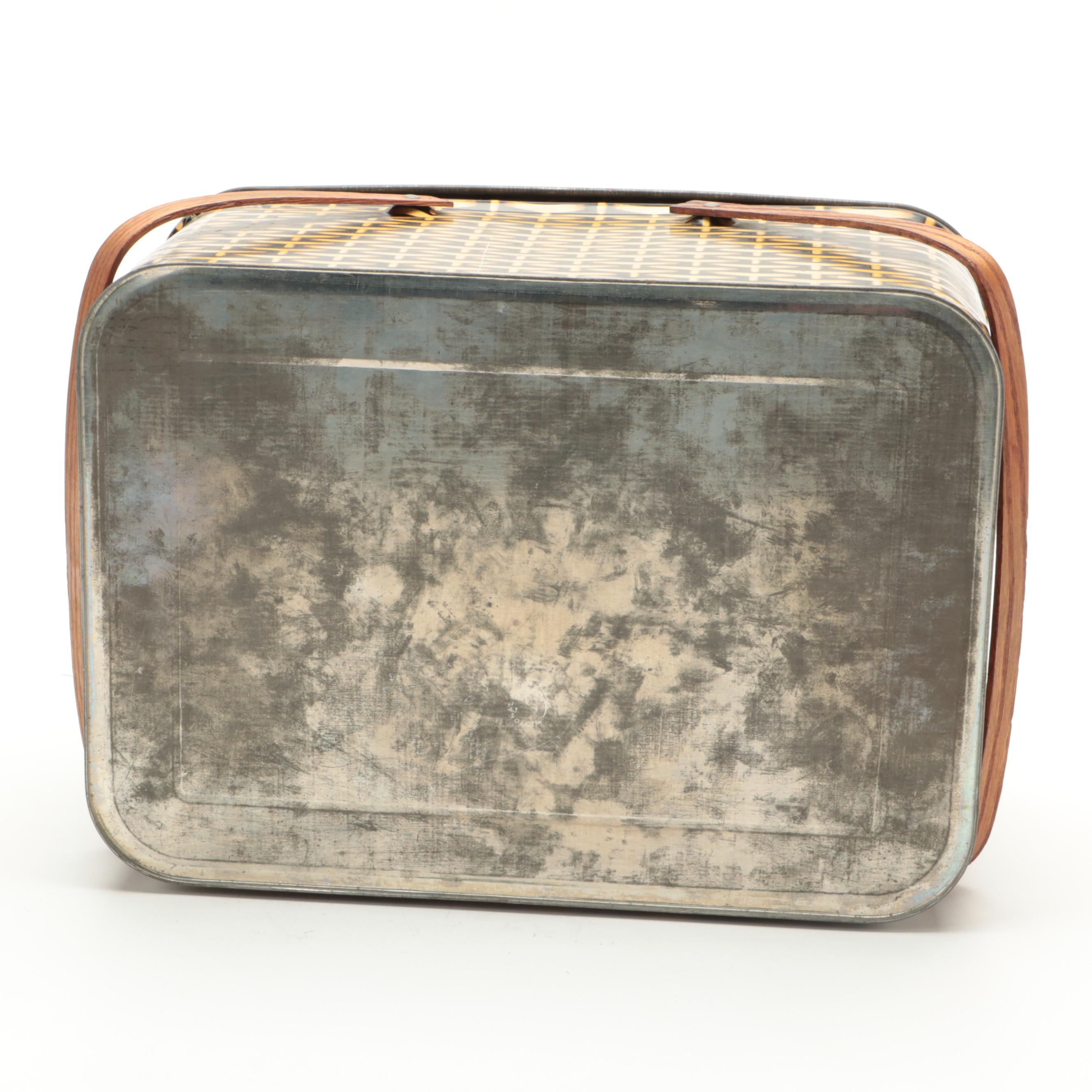 Metal Picnic Basket with Novelty Salt and Pepper Shakers, Mid-20th Century