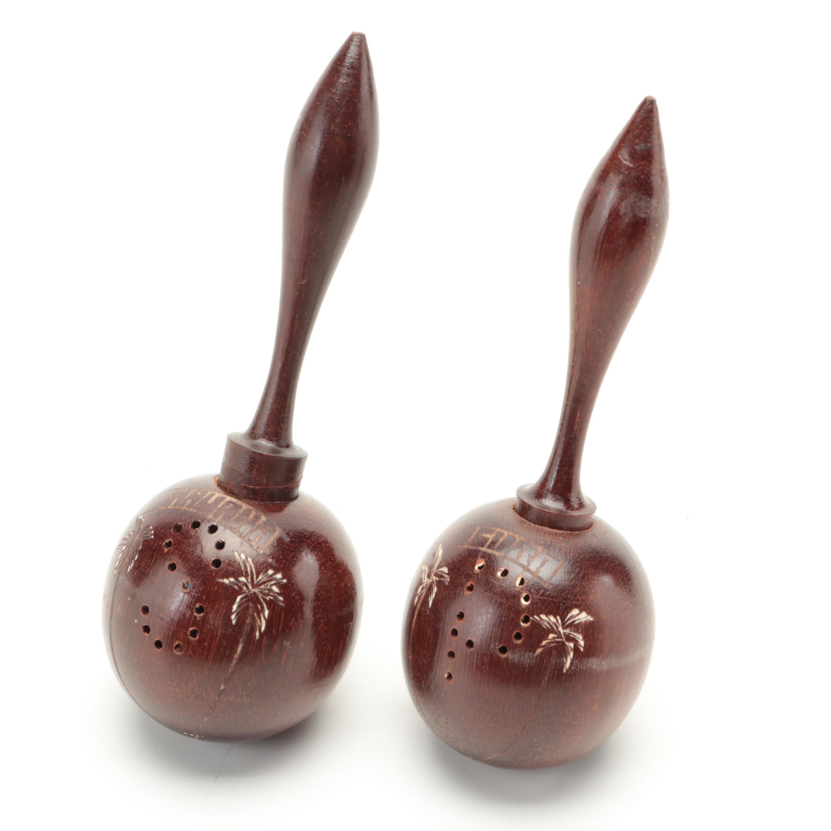 Metal Picnic Basket with Novelty Salt and Pepper Shakers, Mid-20th Century