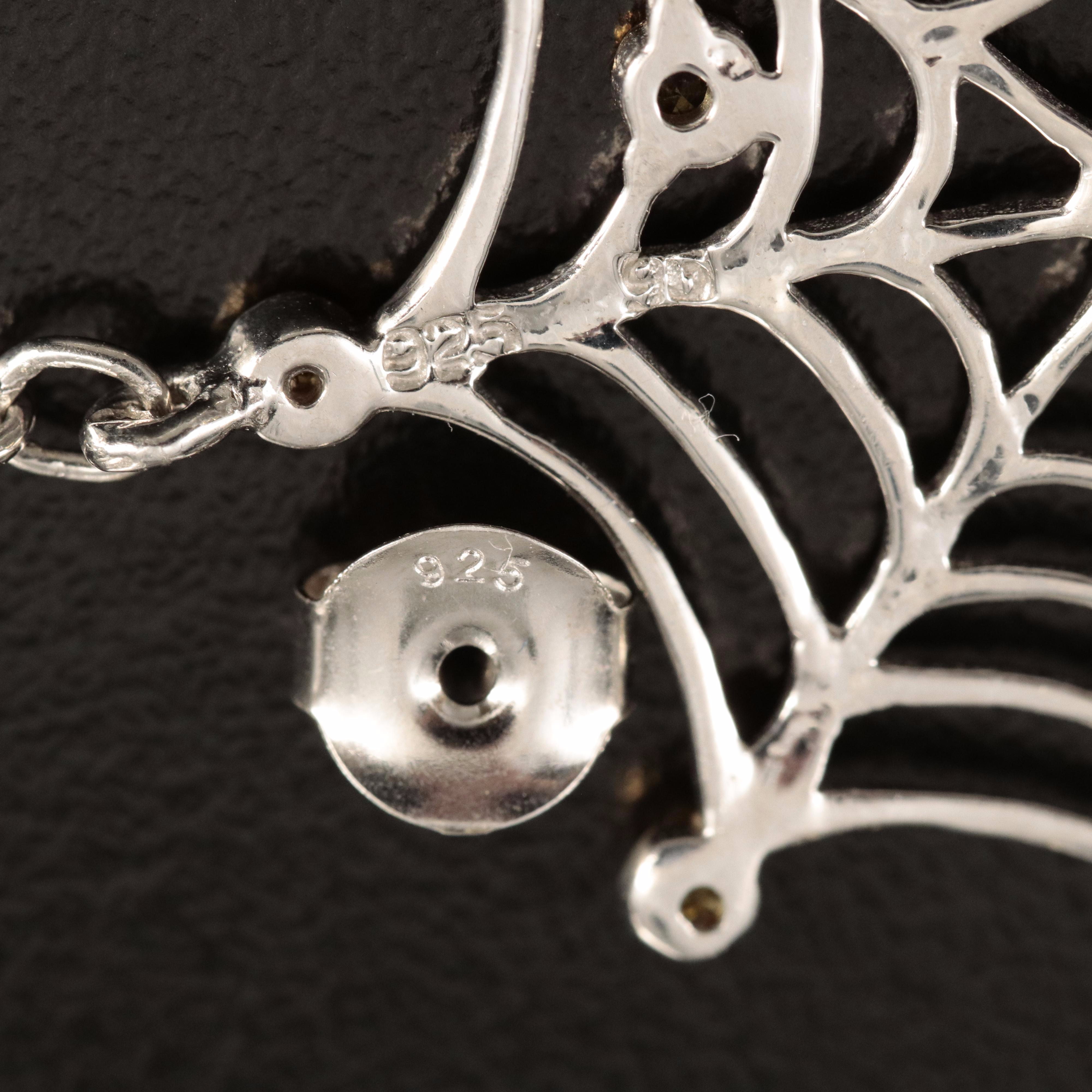 Sterling Tanzanite, Sapphire and Rhodolite Garnet Spider and Web Earrings