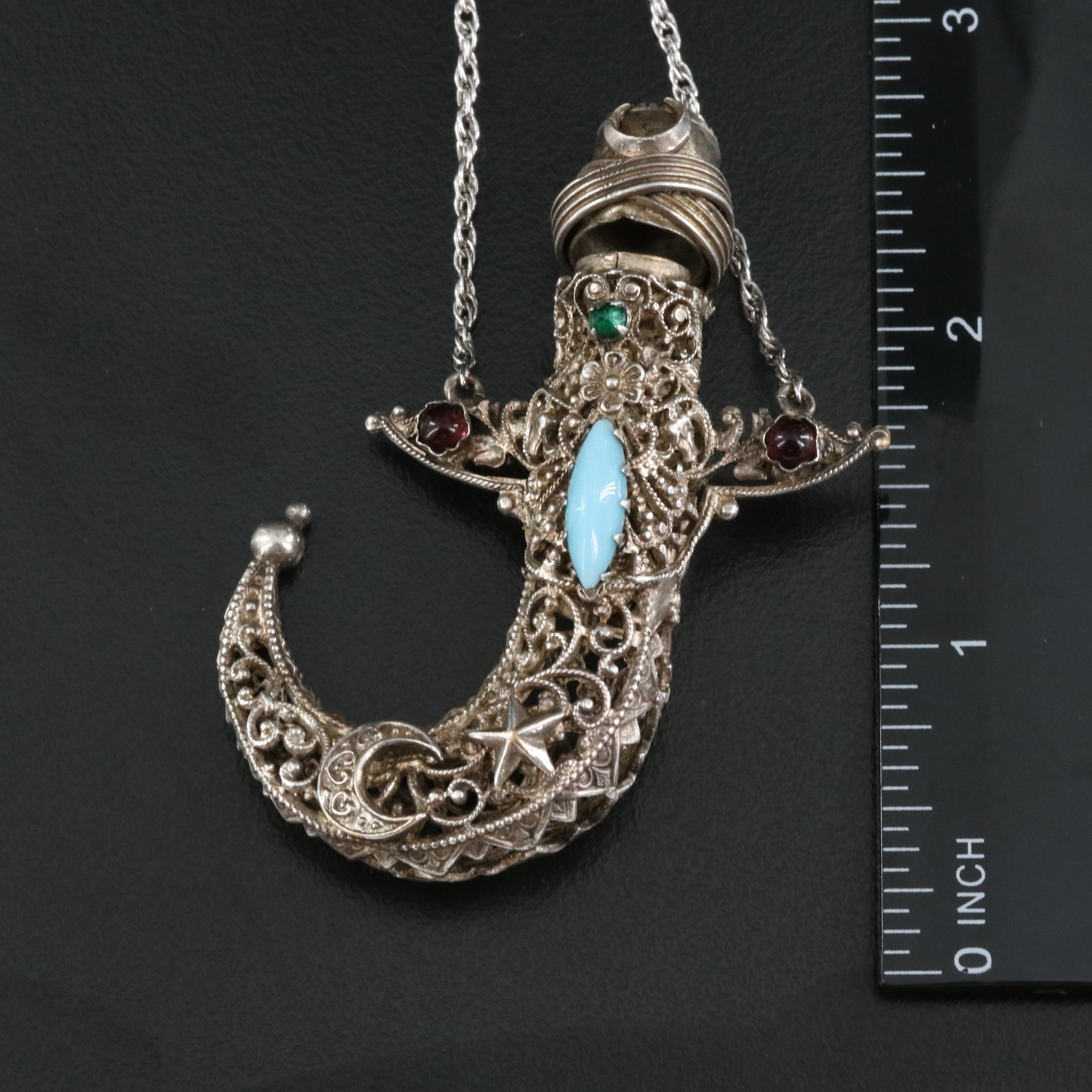 Middle Eastern Style Glass Vinaigrette Necklace with Sterling Chain